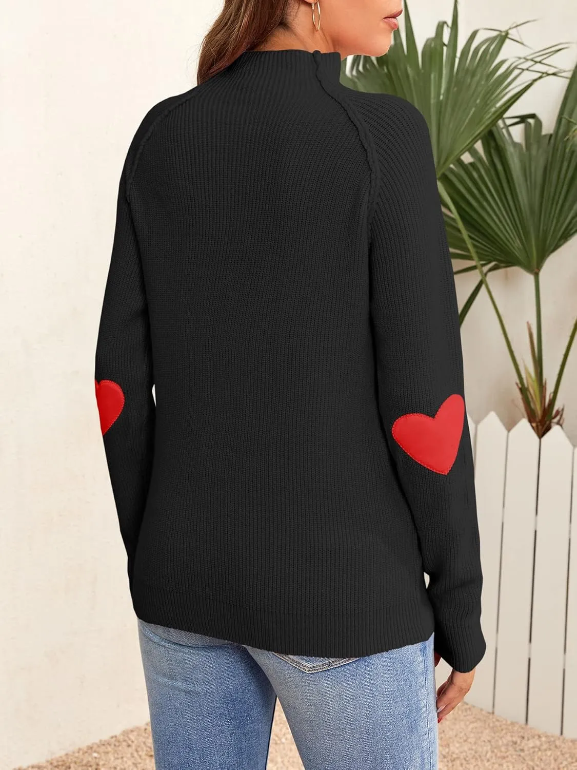 FERBIA Women Turtleneck Sweater Oversize Heart Slouchy Chunky Pullover Baggy Batwing Knit Cute Loose Fall Cozy Comfy Top
