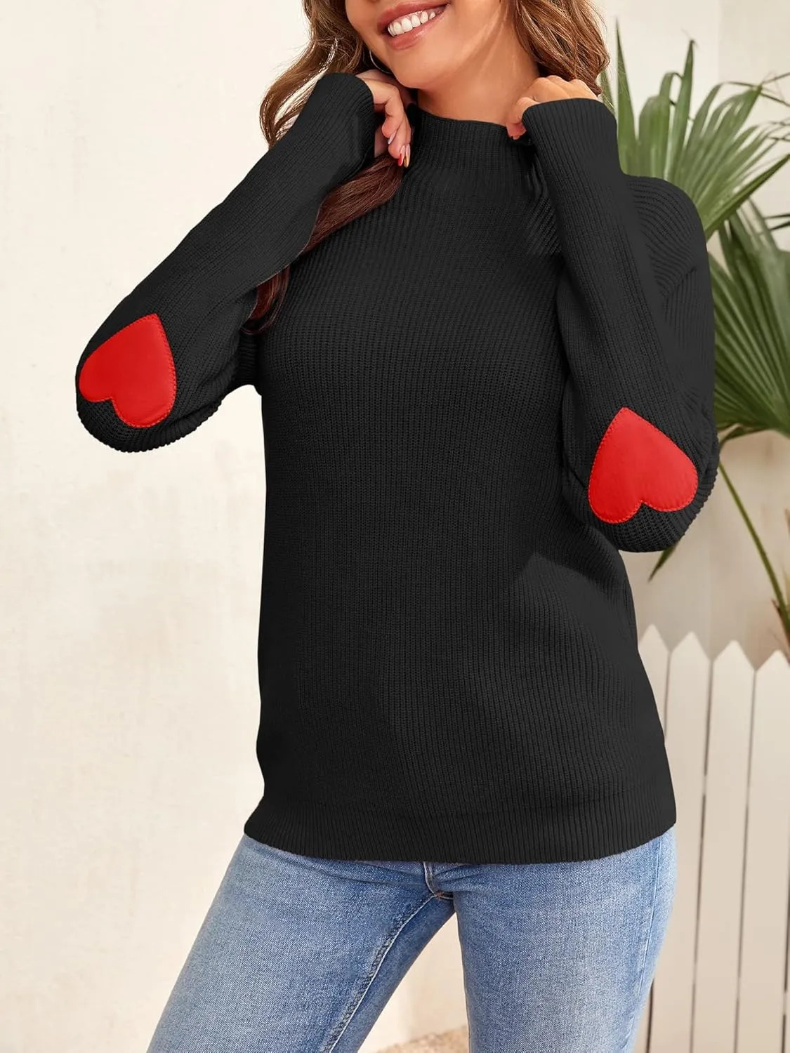 FERBIA Women Turtleneck Sweater Oversize Heart Slouchy Chunky Pullover Baggy Batwing Knit Cute Loose Fall Cozy Comfy Top