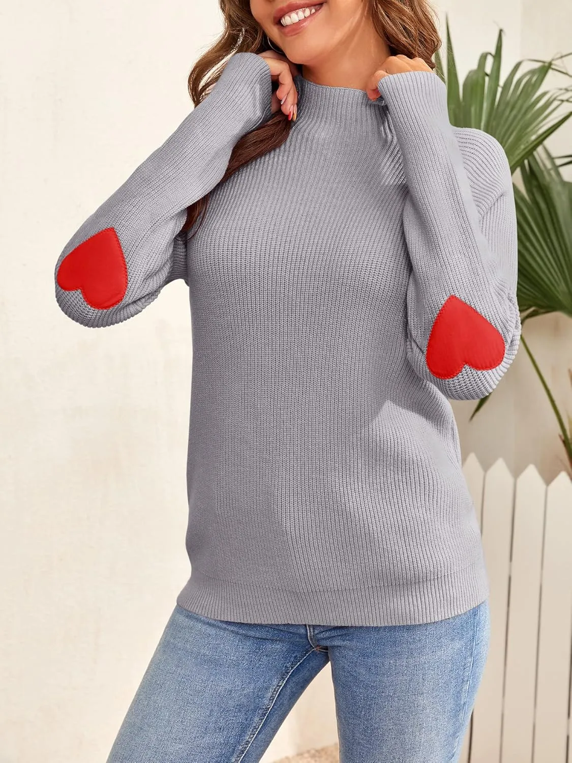 FERBIA Women Turtleneck Sweater Oversize Heart Slouchy Chunky Pullover Baggy Batwing Knit Cute Loose Fall Cozy Comfy Top