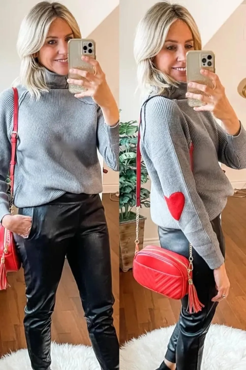 FERBIA Women Turtleneck Sweater Oversize Heart Slouchy Chunky Pullover Baggy Batwing Knit Cute Loose Fall Cozy Comfy Top
