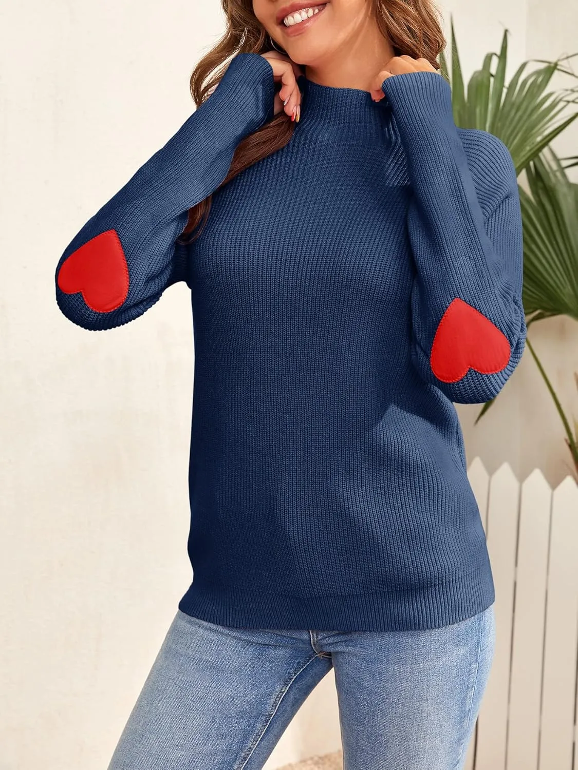 FERBIA Women Turtleneck Sweater Oversize Heart Slouchy Chunky Pullover Baggy Batwing Knit Cute Loose Fall Cozy Comfy Top
