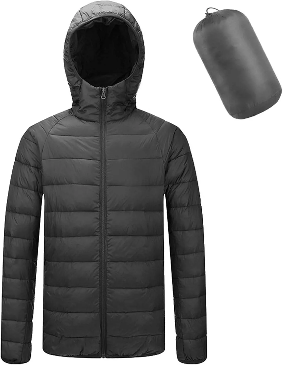 Flygo Men's Ultra Light Water-Resistance Hooded Packable Puffer Down Jacket