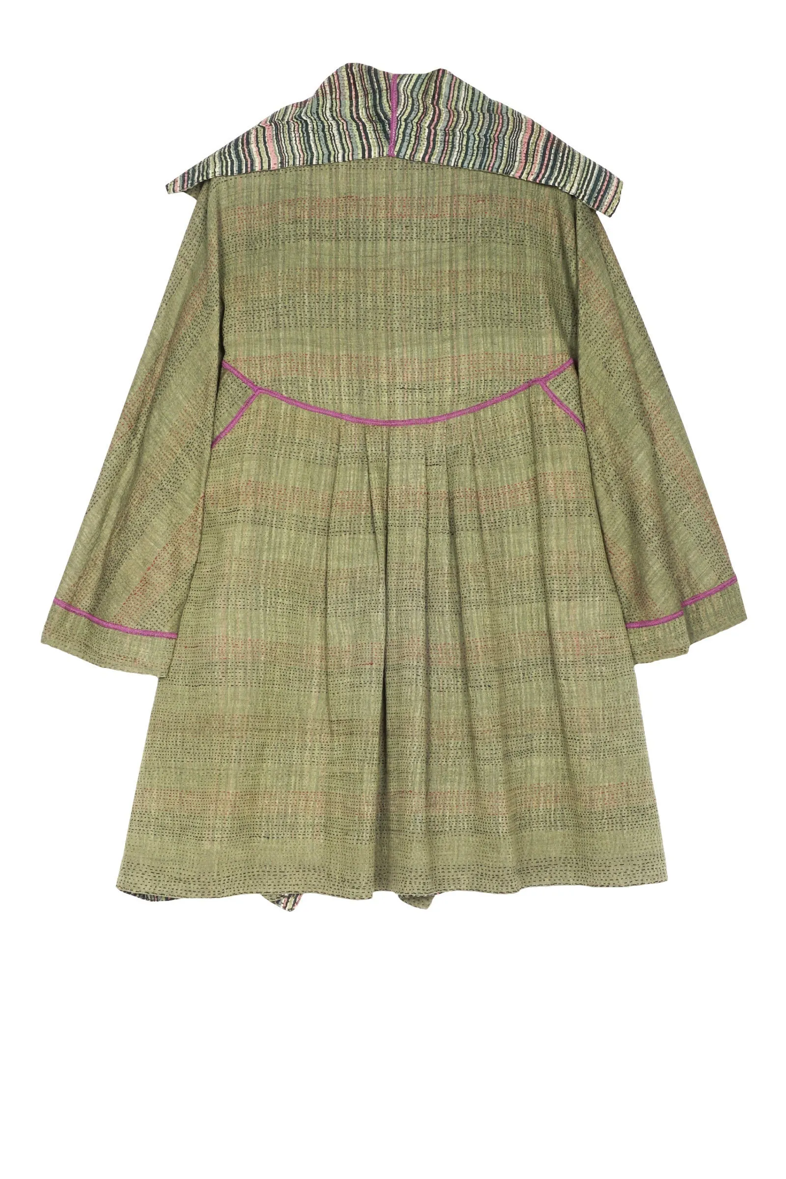 GREEN STRIPE W VINTAGE BACKING KANTHA BACK TUCKED JKT - gt2012-grn -