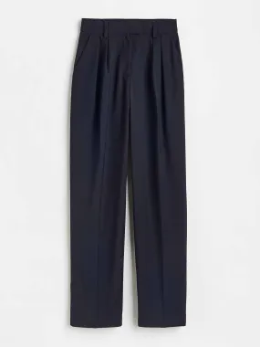 High waisted navy tailored trousers
