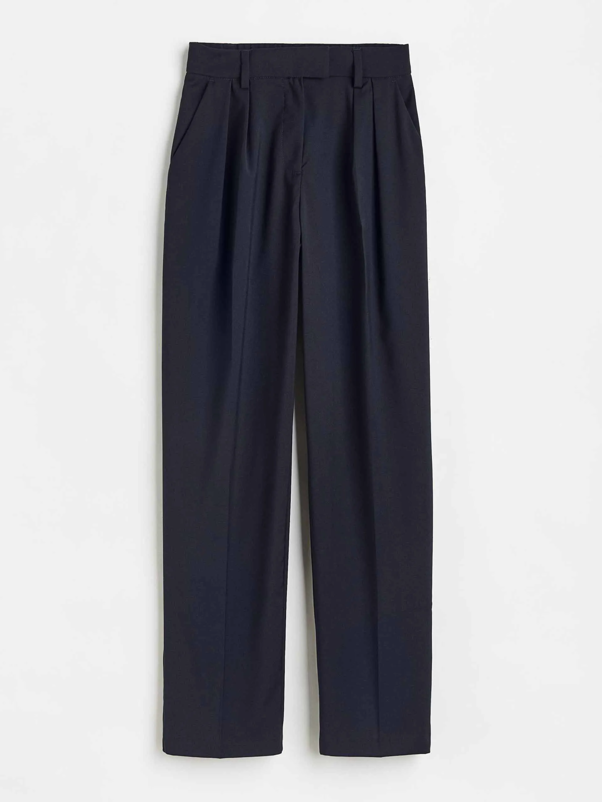 High waisted navy tailored trousers