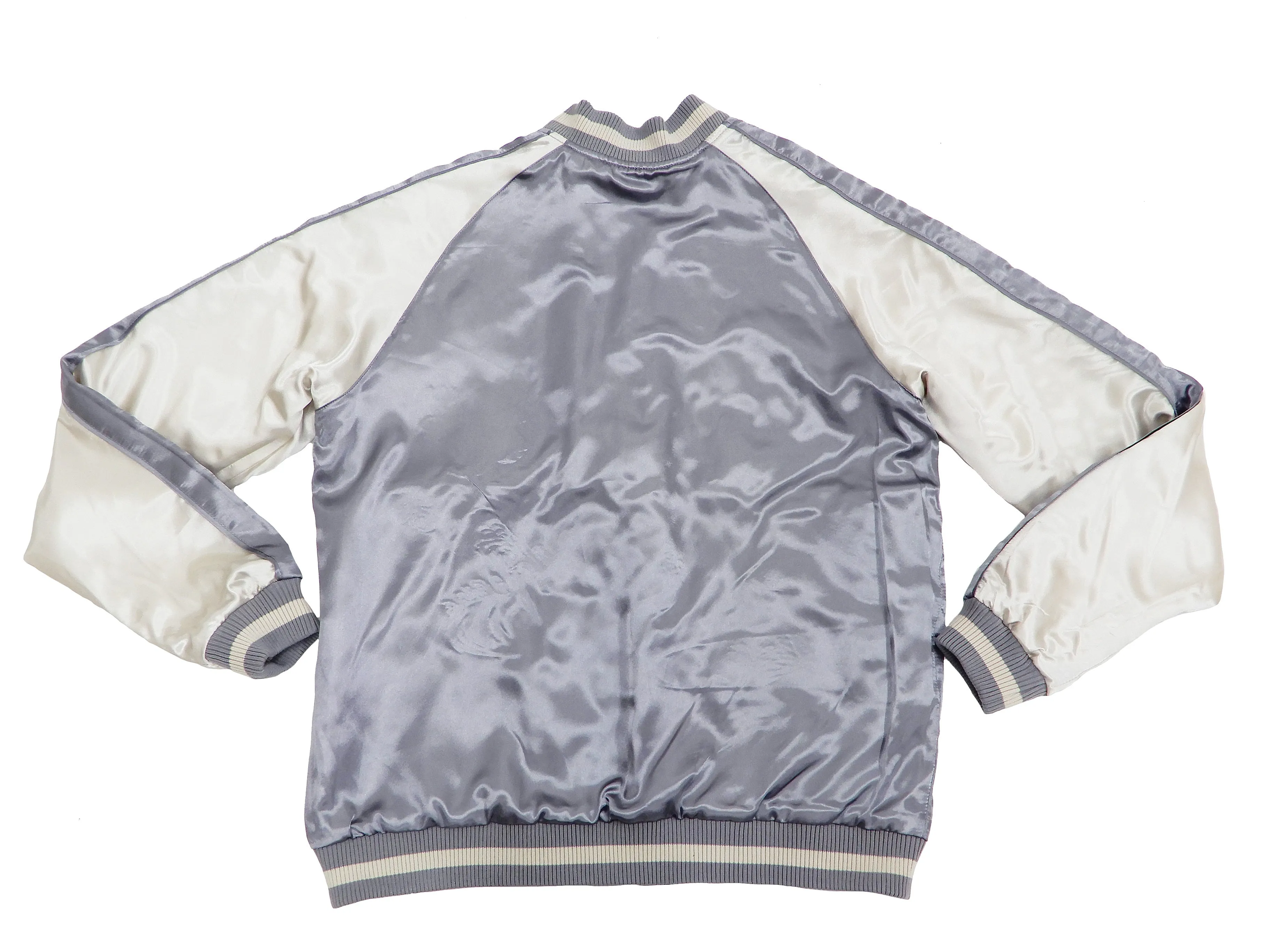 Japanesque Men's Japanese Souvenir Jacket Goldfish Embroidery Sukajan 3RSJ-701 Gray/Off