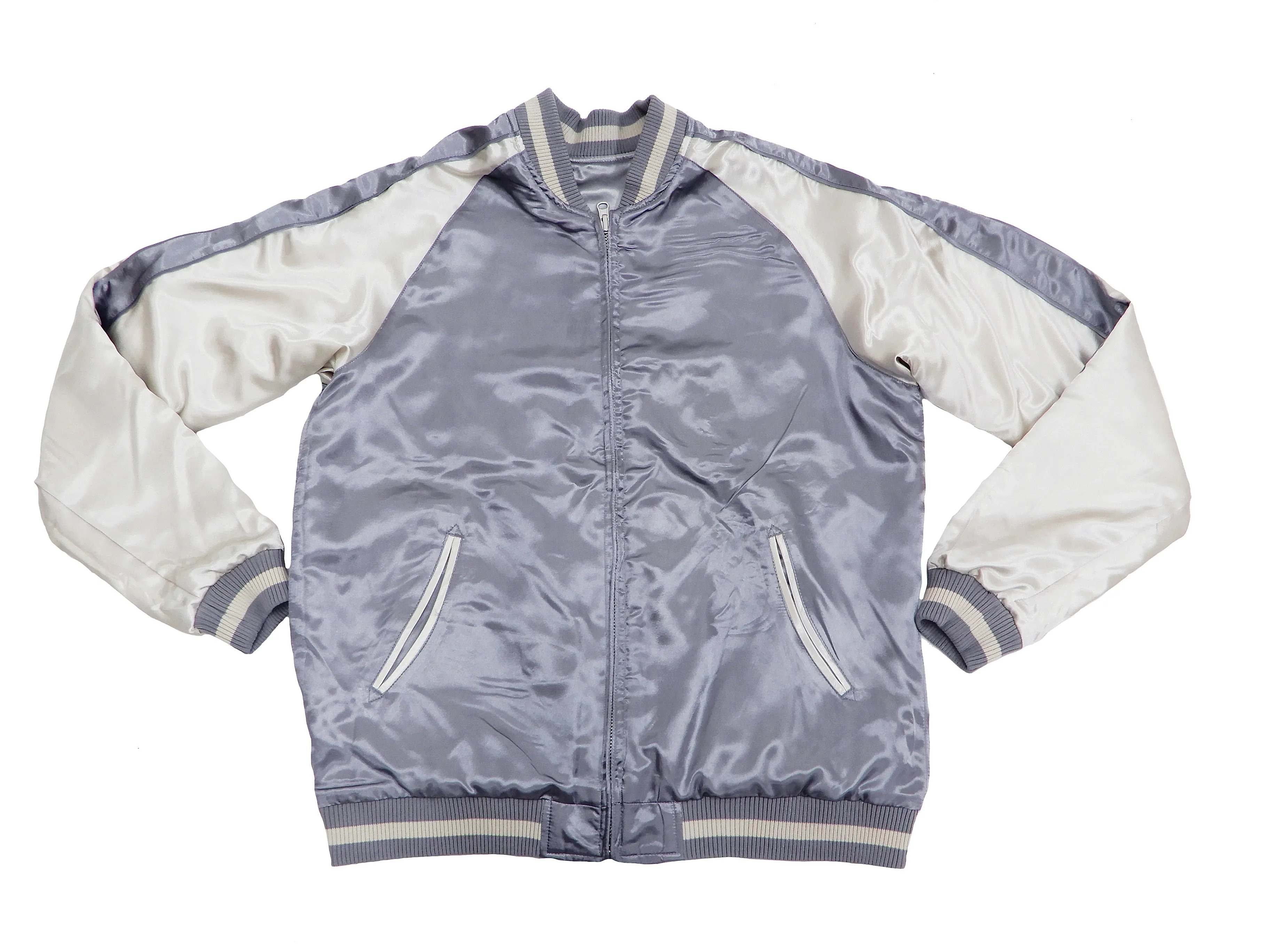 Japanesque Men's Japanese Souvenir Jacket Goldfish Embroidery Sukajan 3RSJ-701 Gray/Off