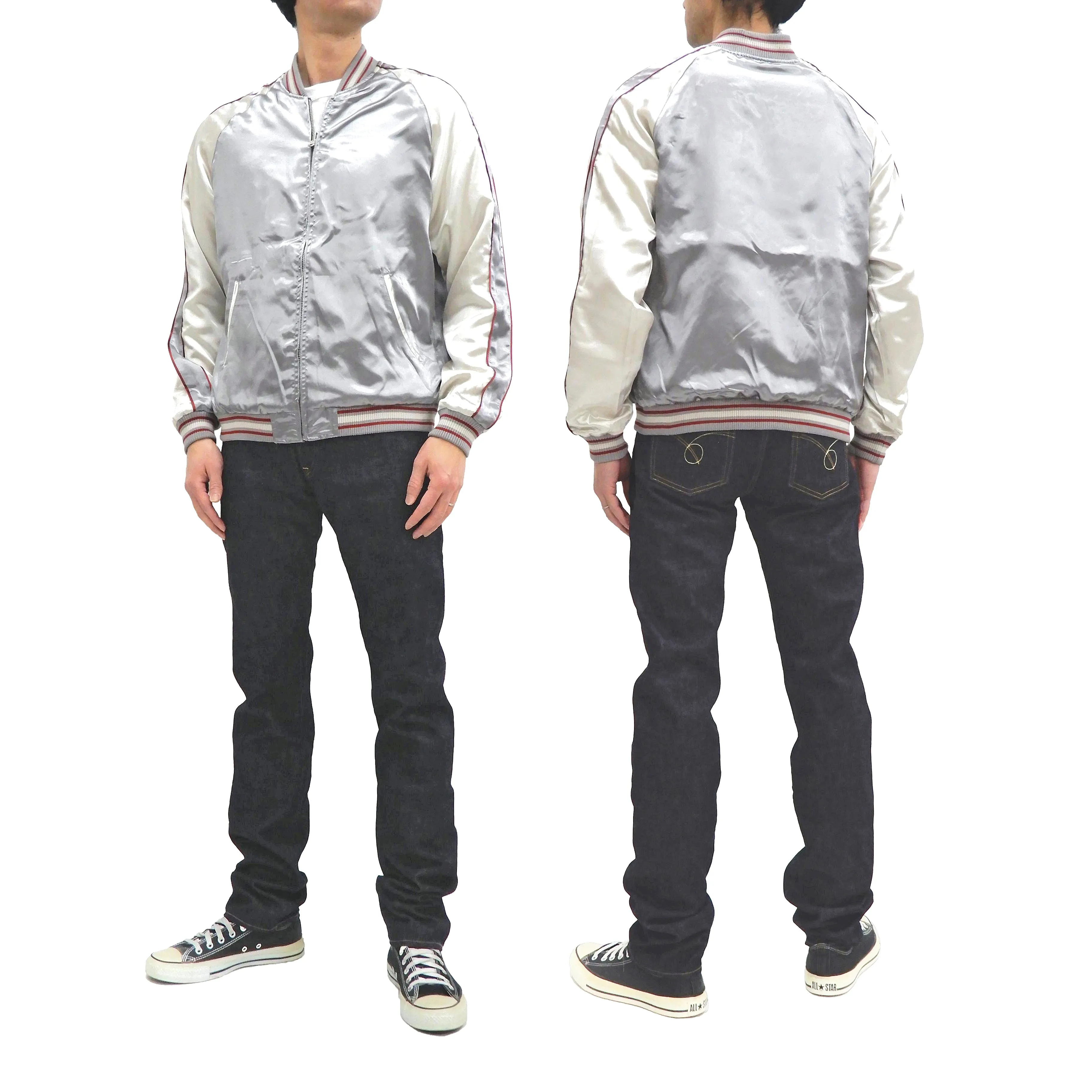 Japanesque Sukajan Jacket Men's Japanese Souvenir Jacket Weeping Cherry 3RSJ-753 Gray/Off