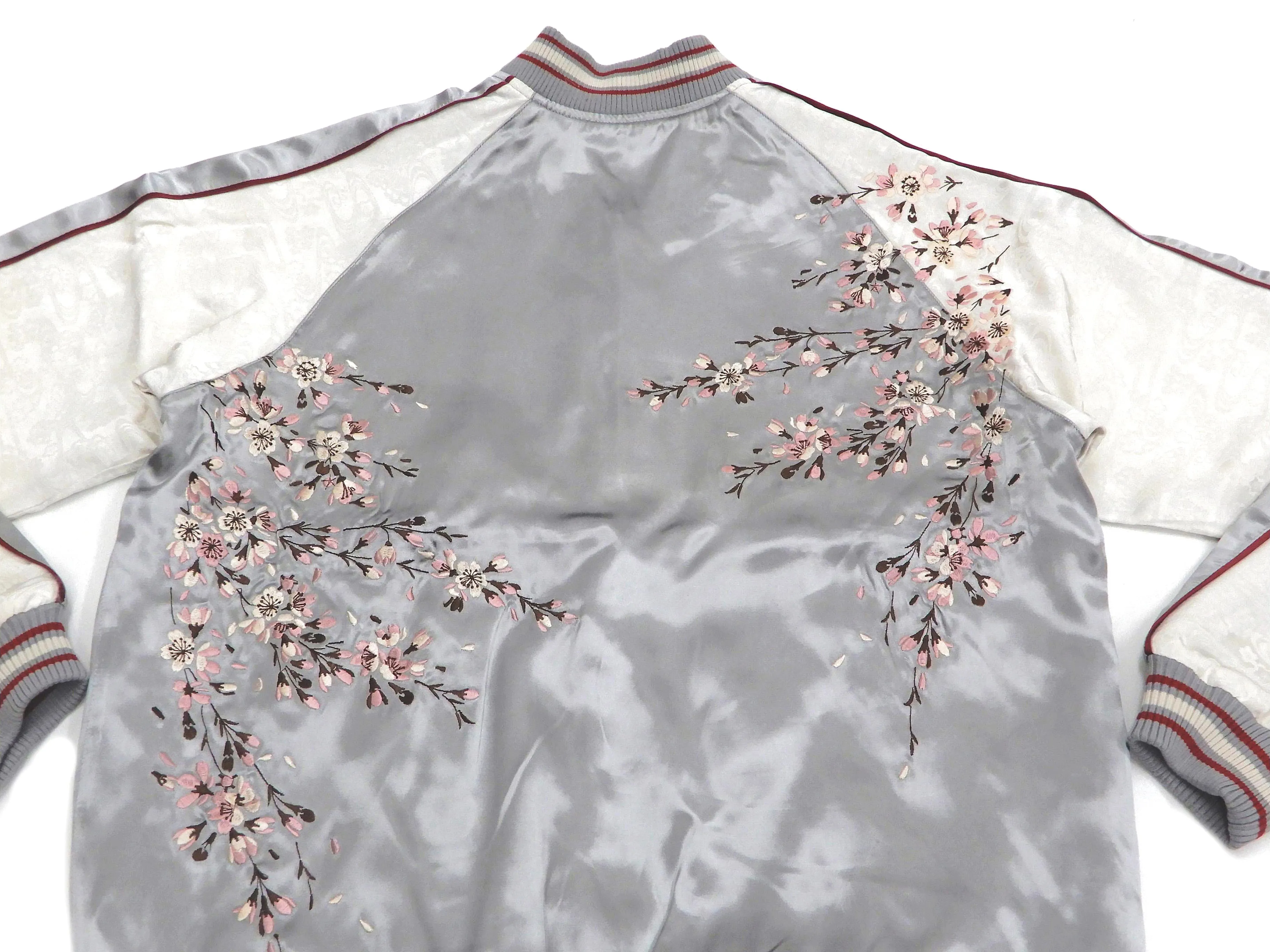 Japanesque Sukajan Jacket Men's Japanese Souvenir Jacket Weeping Cherry 3RSJ-753 Gray/Off