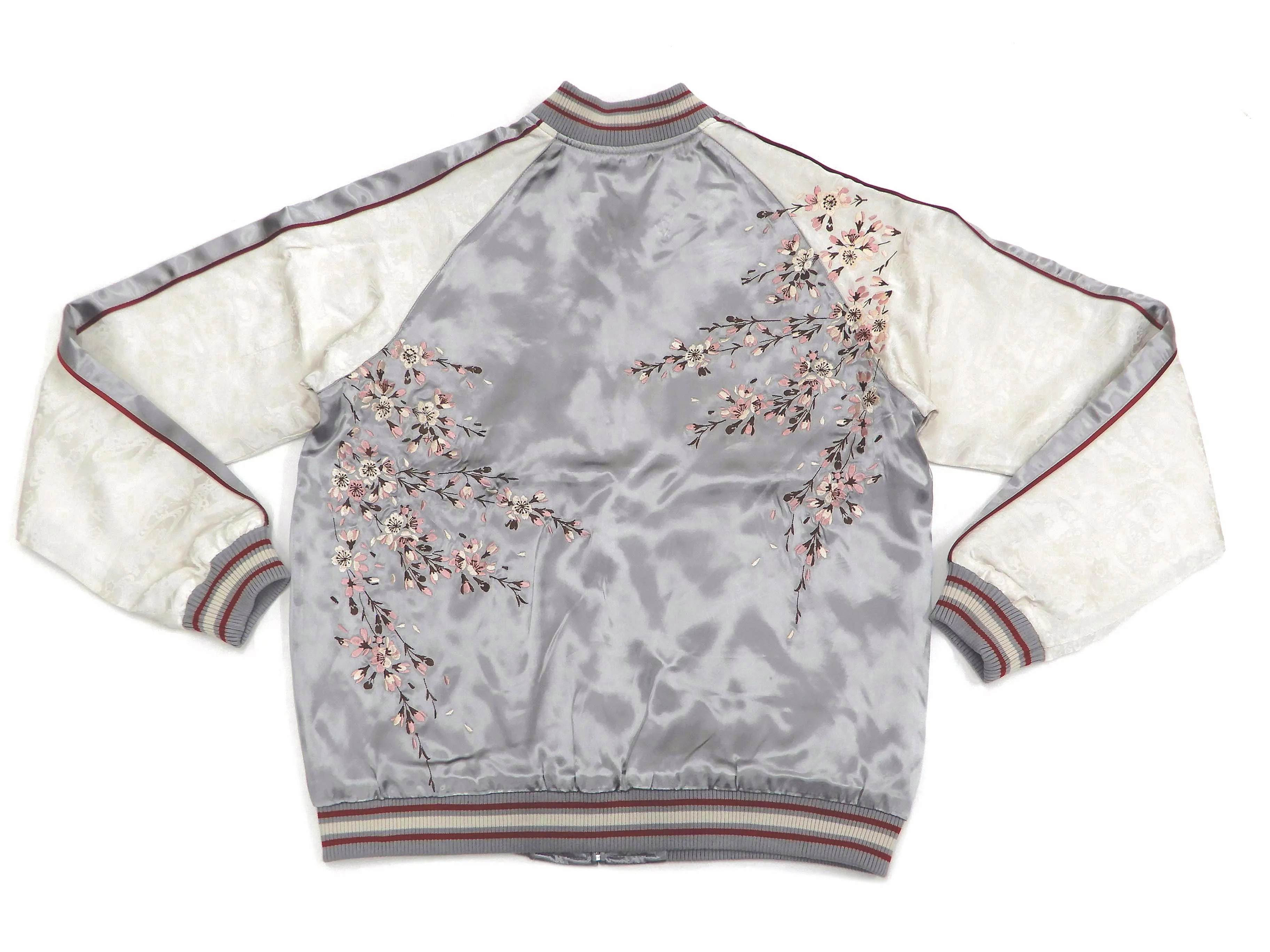 Japanesque Sukajan Jacket Men's Japanese Souvenir Jacket Weeping Cherry 3RSJ-753 Gray/Off