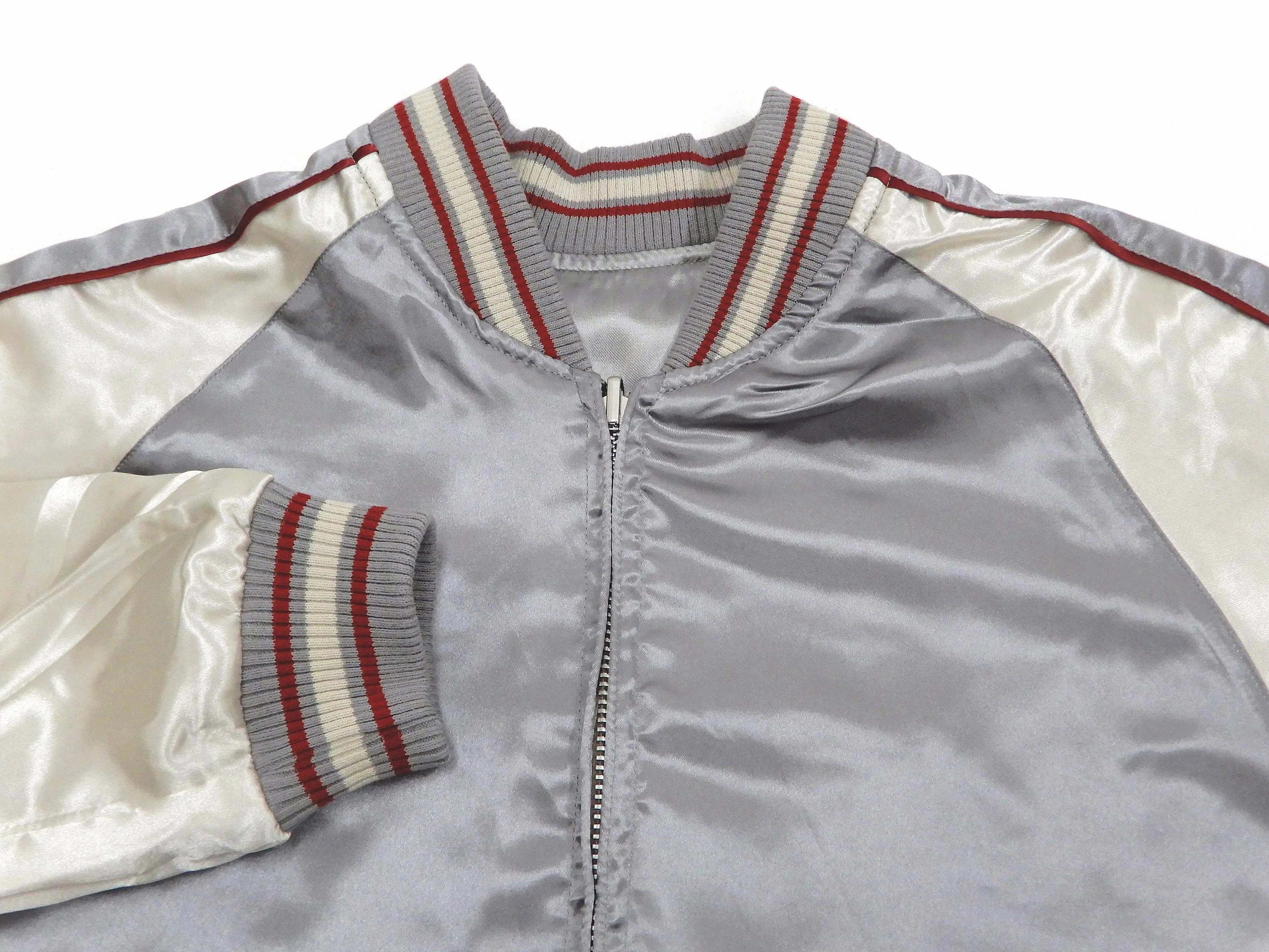 Japanesque Sukajan Jacket Men's Japanese Souvenir Jacket Weeping Cherry 3RSJ-753 Gray/Off
