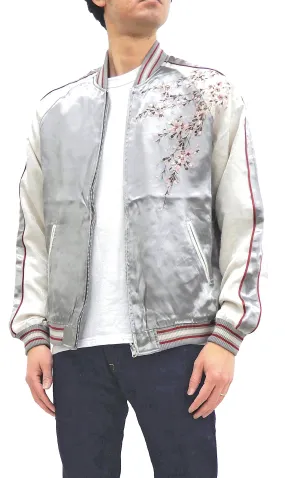 Japanesque Sukajan Jacket Men's Japanese Souvenir Jacket Weeping Cherry 3RSJ-753 Gray/Off
