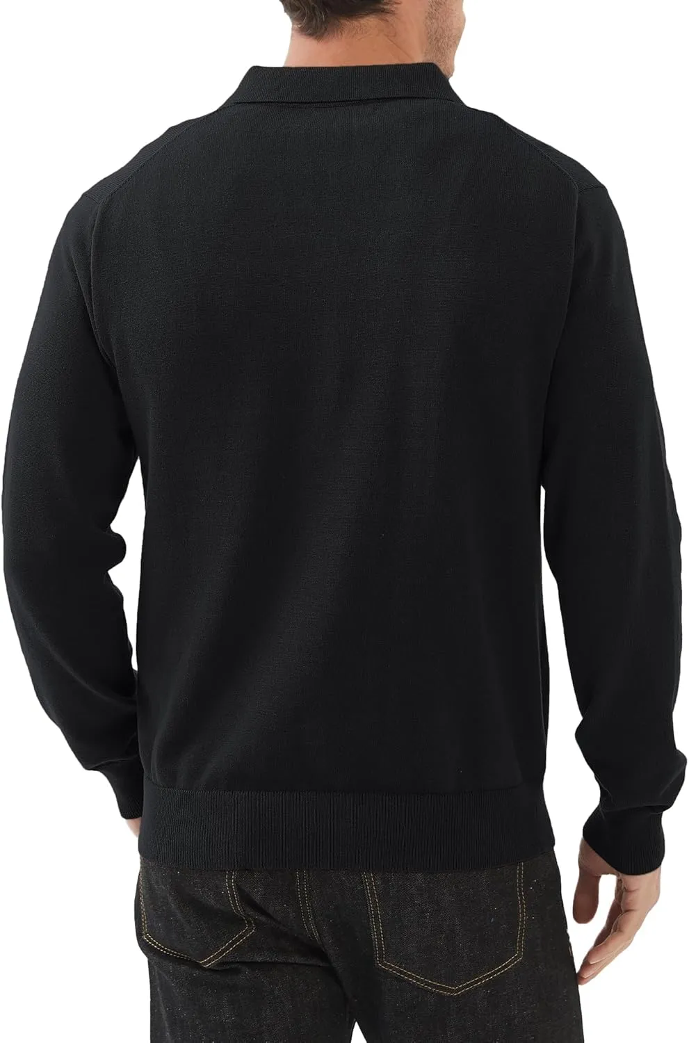 Kallspin Men's Knit Polo Sweater Regular Fit V Neck Cotton Long Sleeve Soft Classic Sweater Pullover