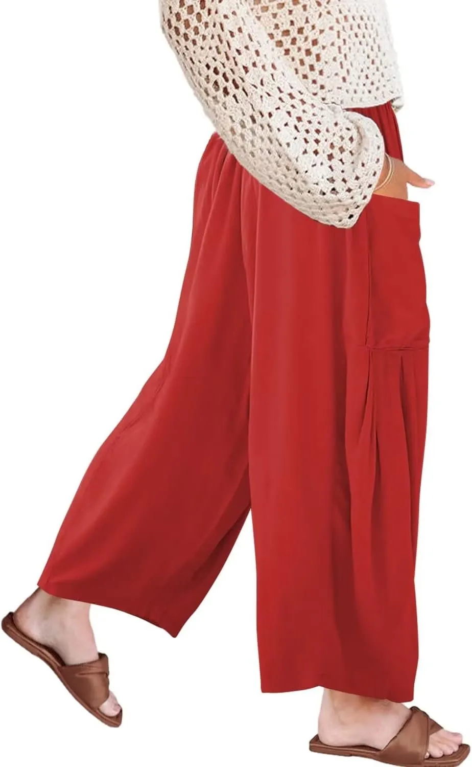 Kalssior Womens Wide Leg Pants Linen Palazzo Lounge Harem Pants Summer Beach Long Trousers with Pockets