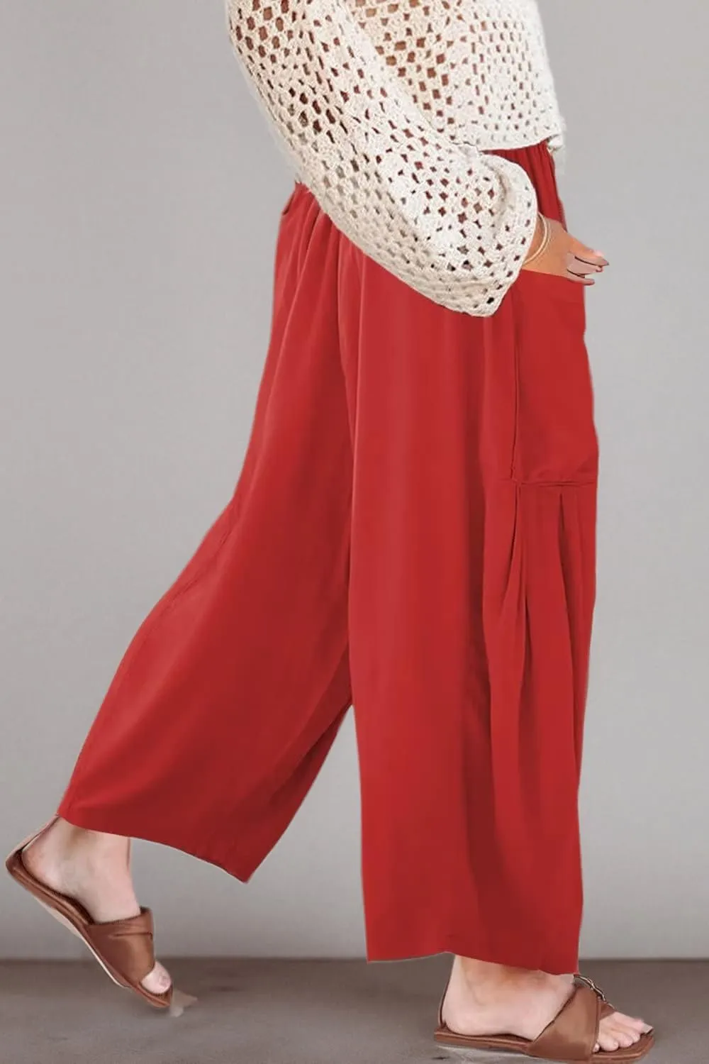 Kalssior Womens Wide Leg Pants Linen Palazzo Lounge Harem Pants Summer Beach Long Trousers with Pockets