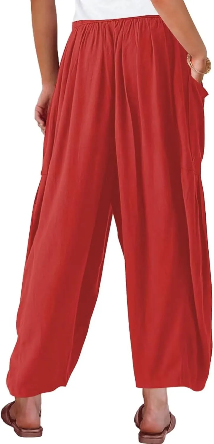 Kalssior Womens Wide Leg Pants Linen Palazzo Lounge Harem Pants Summer Beach Long Trousers with Pockets