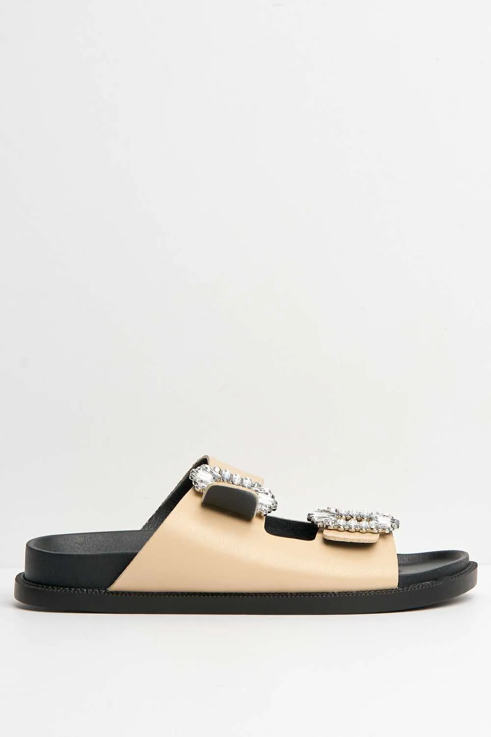 Kora Diamante Brooch Detail Flat Sandals in Nude