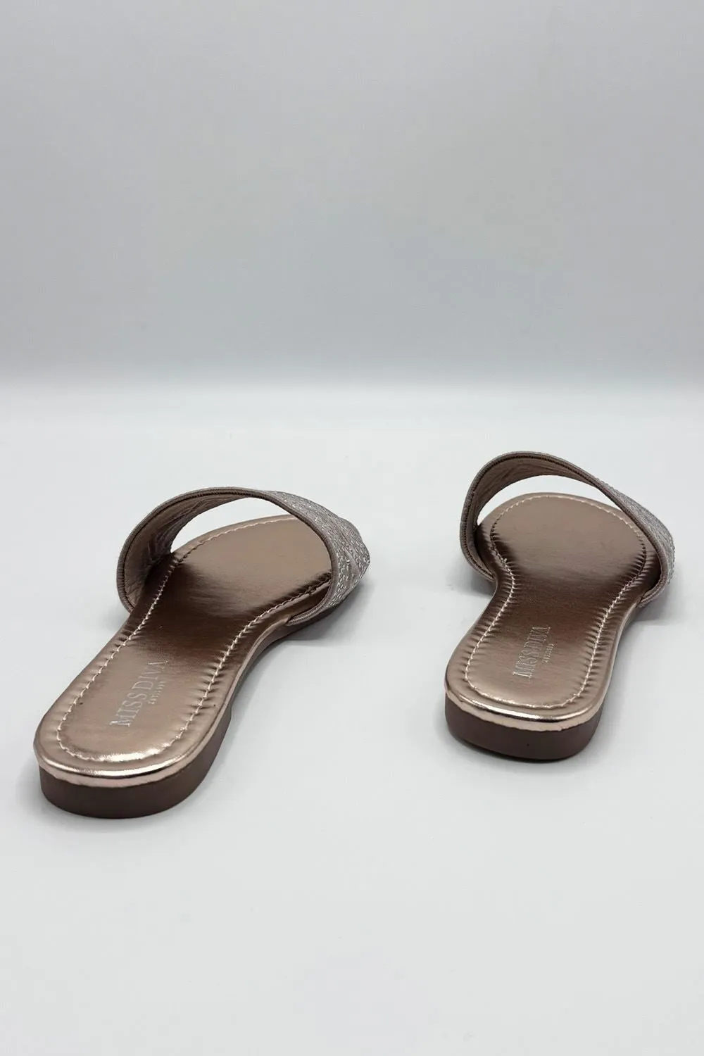 Kree Diamante Patterned Sliders in Rose Gold