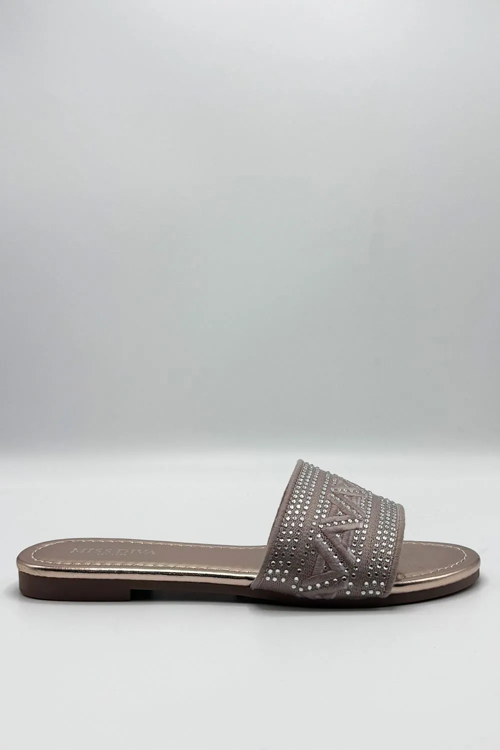 Kree Diamante Patterned Sliders in Rose Gold
