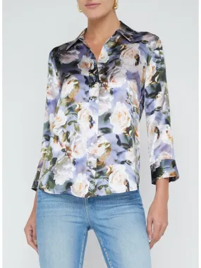 La40126 Distressed Floral Silk Blouse