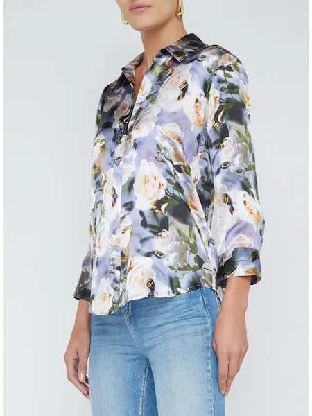 La40126 Distressed Floral Silk Blouse