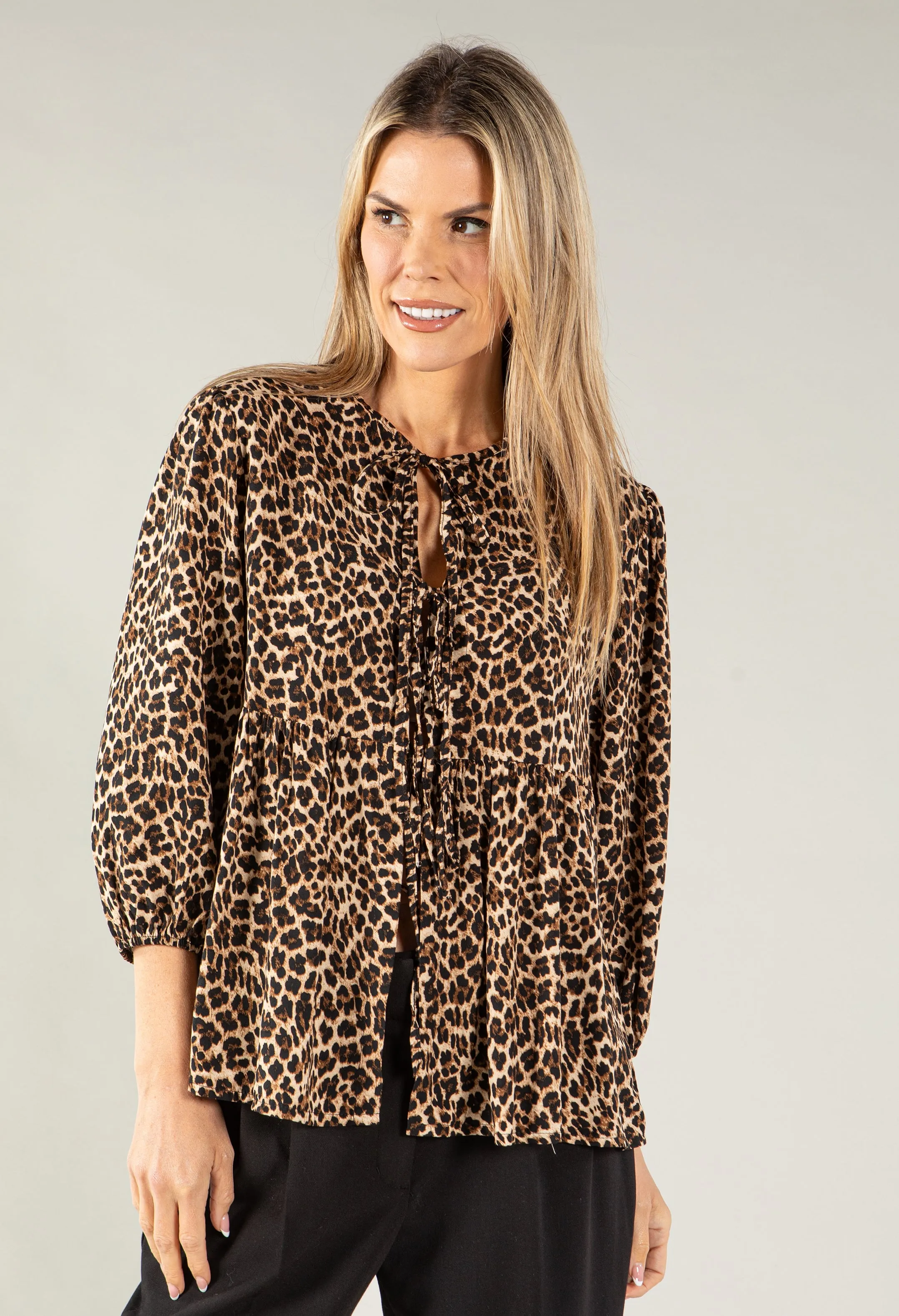 Leopard Tie Detail Blouse