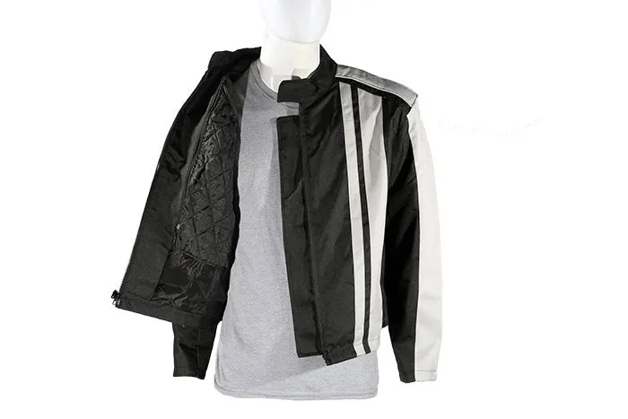 Light Textile Motorcycle Jacket w/ White Multi-Striped Design - Mens