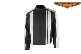 Light Textile Motorcycle Jacket w/ White Multi-Striped Design - Mens