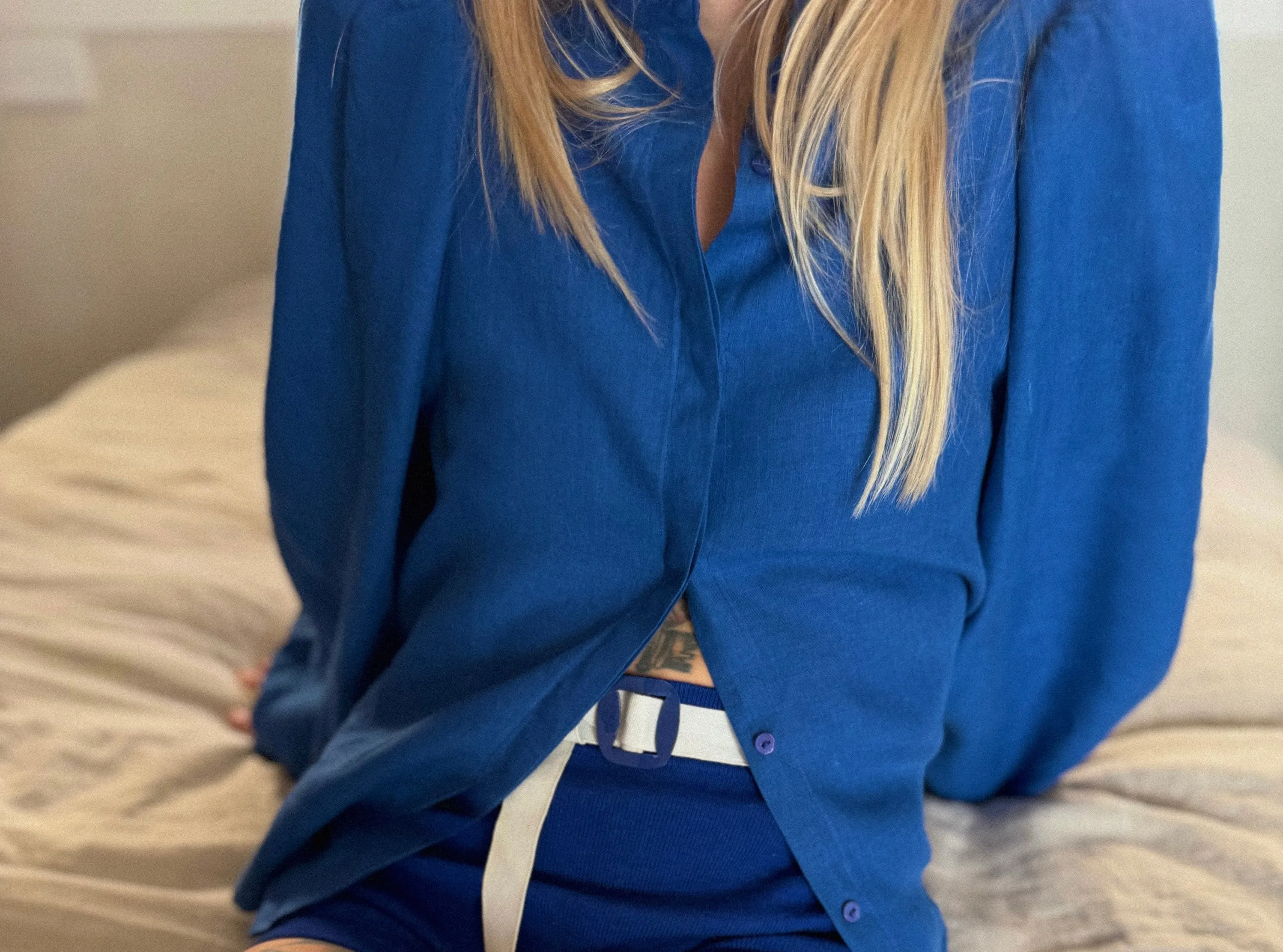 LOUISA Blouse royalblue linen
