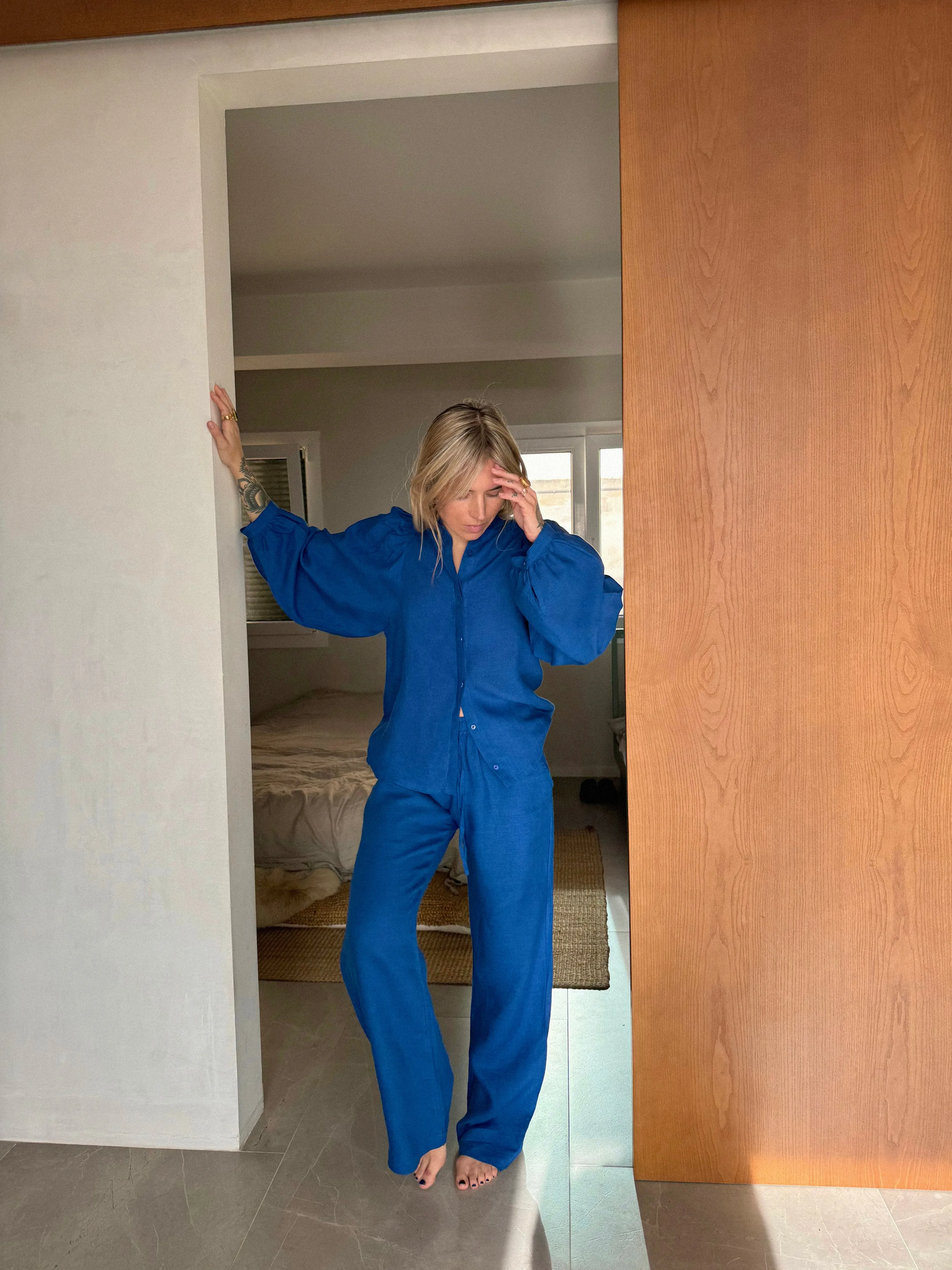 LOUISA Blouse royalblue linen