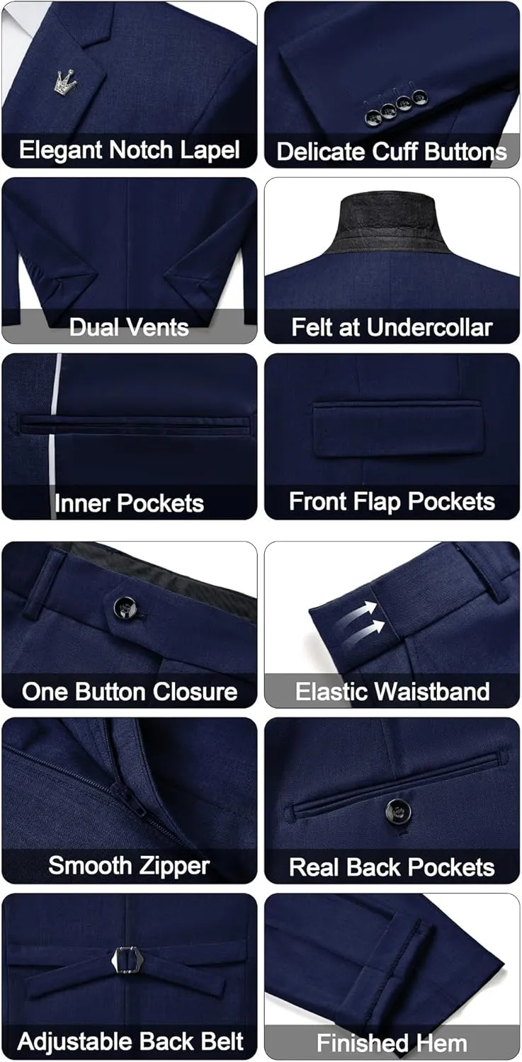 MAGE MALE Mens Suits Slim Fit 3 Piece Tuxedo Suit One Button Solid Prom Wedding Party Blazer Vest Pants Set with Tie