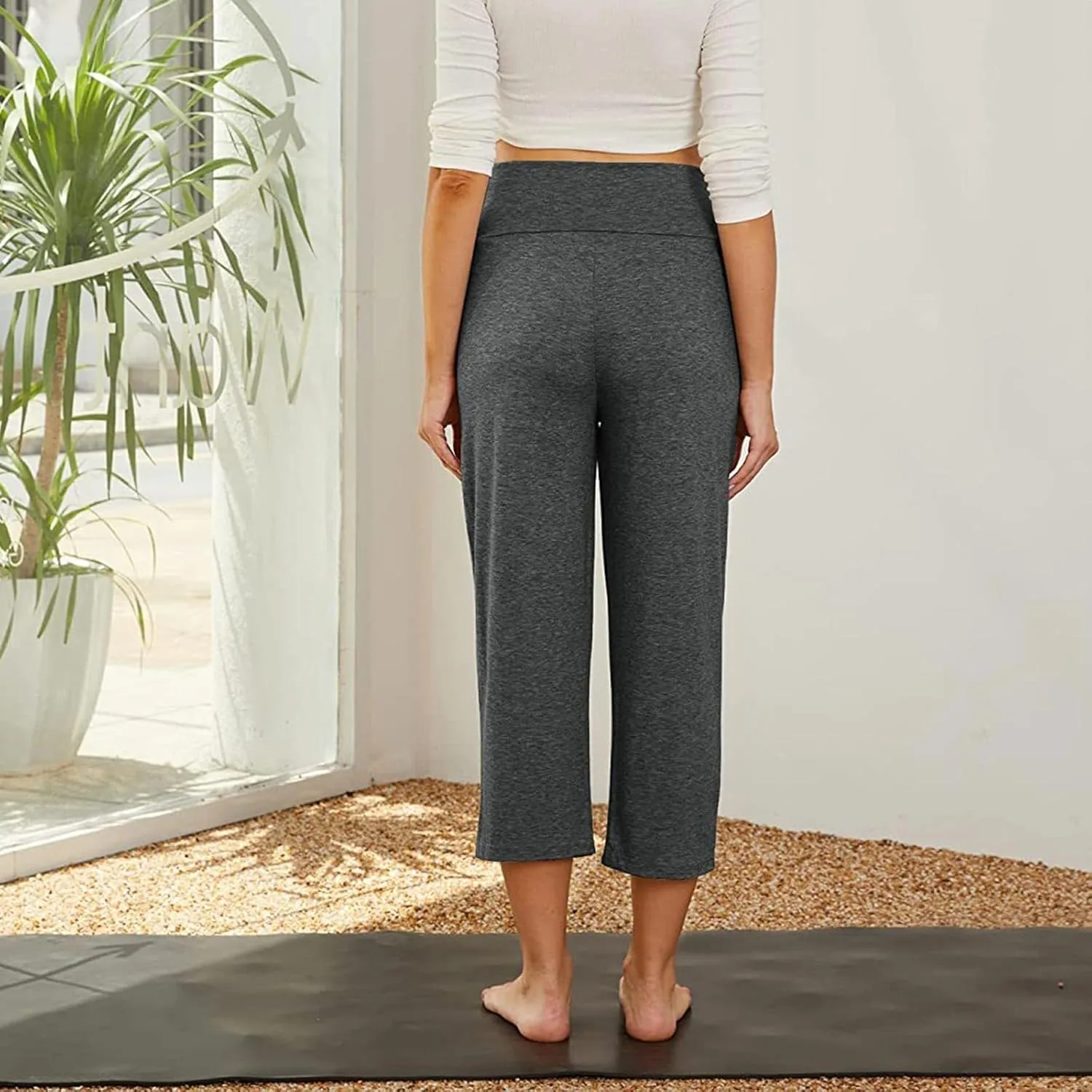 Maternity Capris Leggings for Women High Waist Capri Pants with Pockets Casual Stretchy Comfy Lounge Yoga Leggings