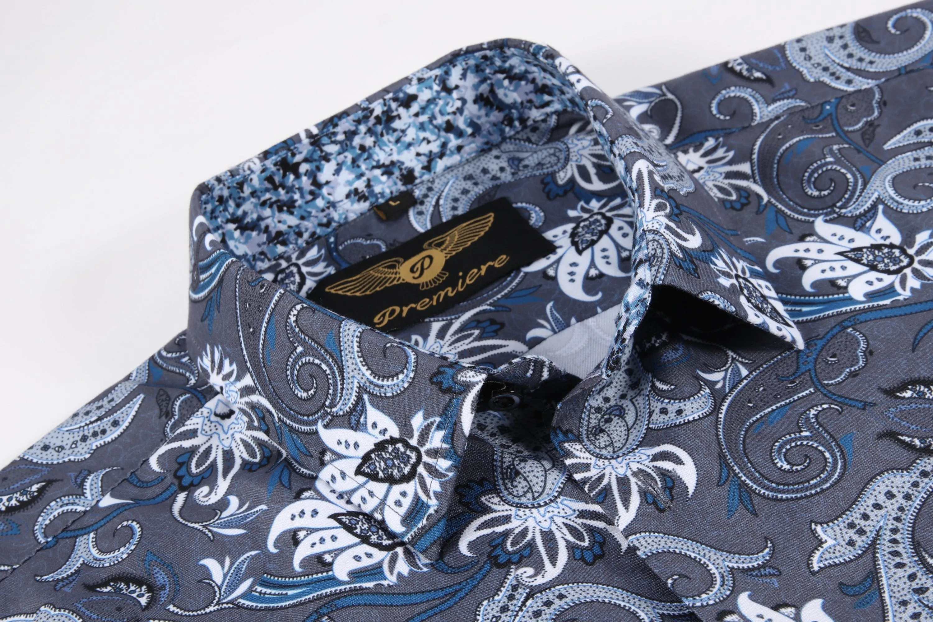 Men PREMIERE Long Sleeve Button Up Dress Shirt Colorful Flame Paisley