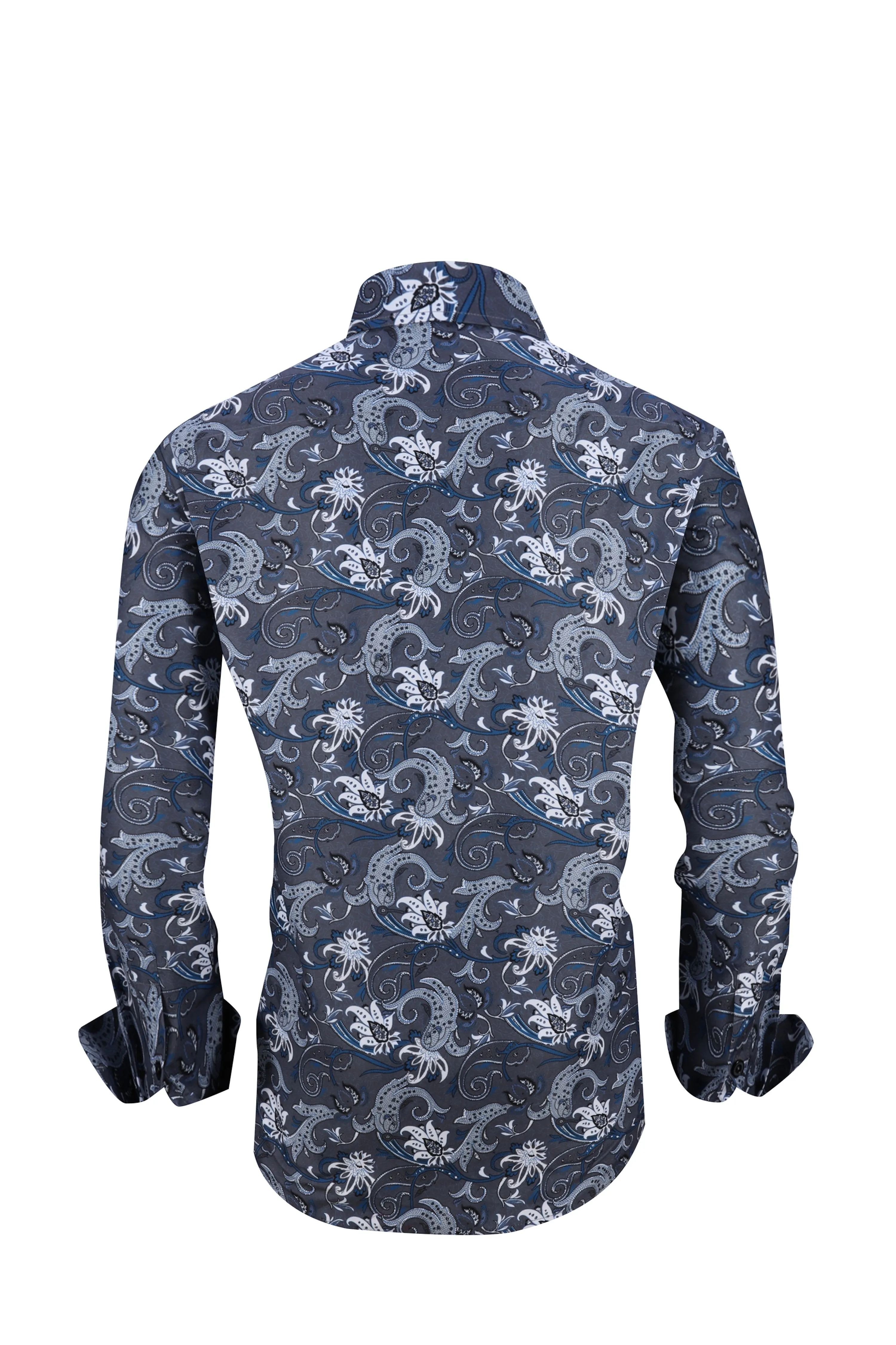 Men PREMIERE Long Sleeve Button Up Dress Shirt Colorful Flame Paisley