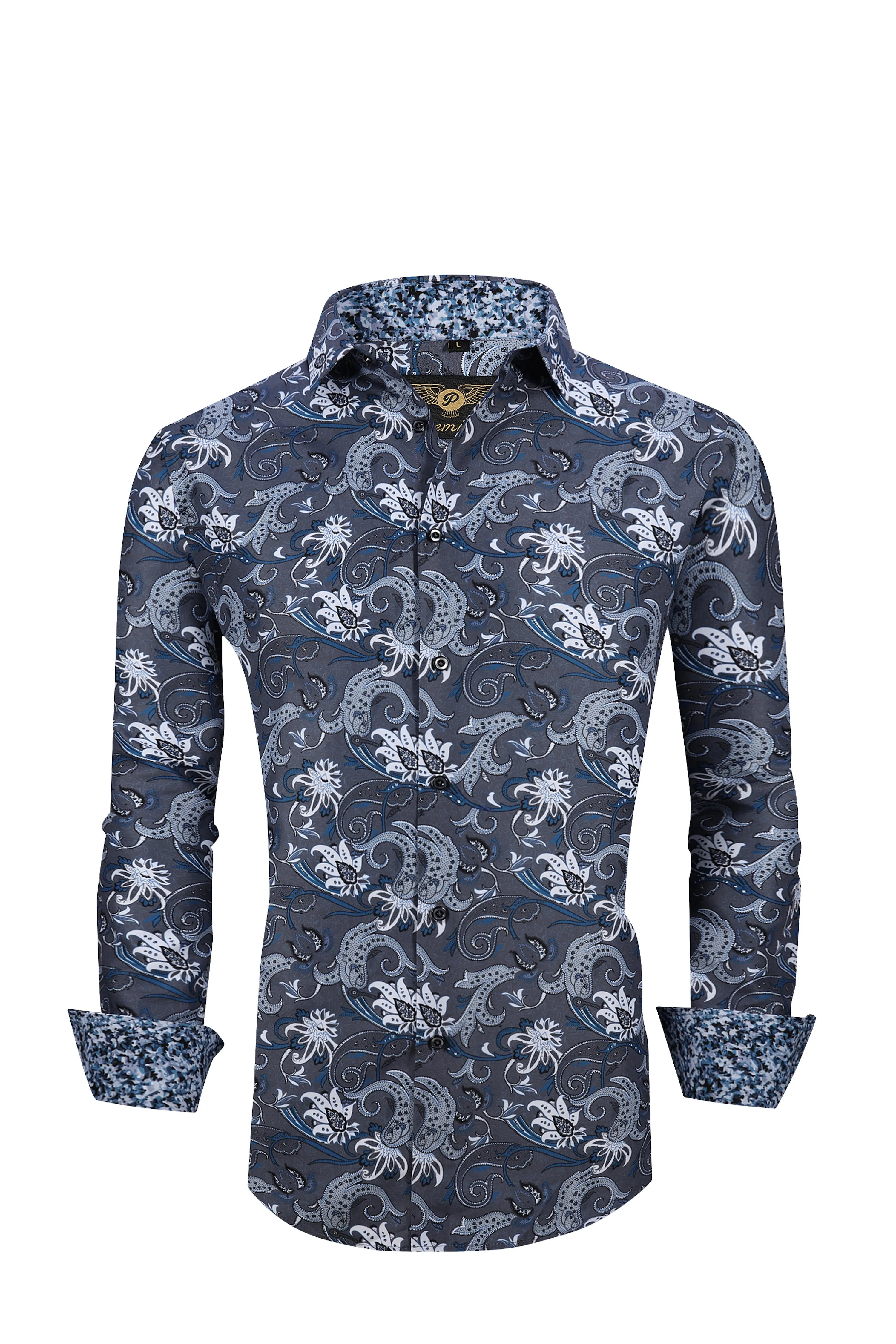 Men PREMIERE Long Sleeve Button Up Dress Shirt Colorful Flame Paisley