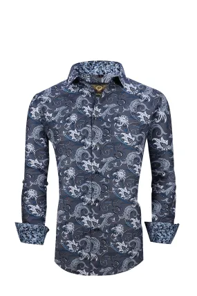 Men PREMIERE Long Sleeve Button Up Dress Shirt Colorful Flame Paisley