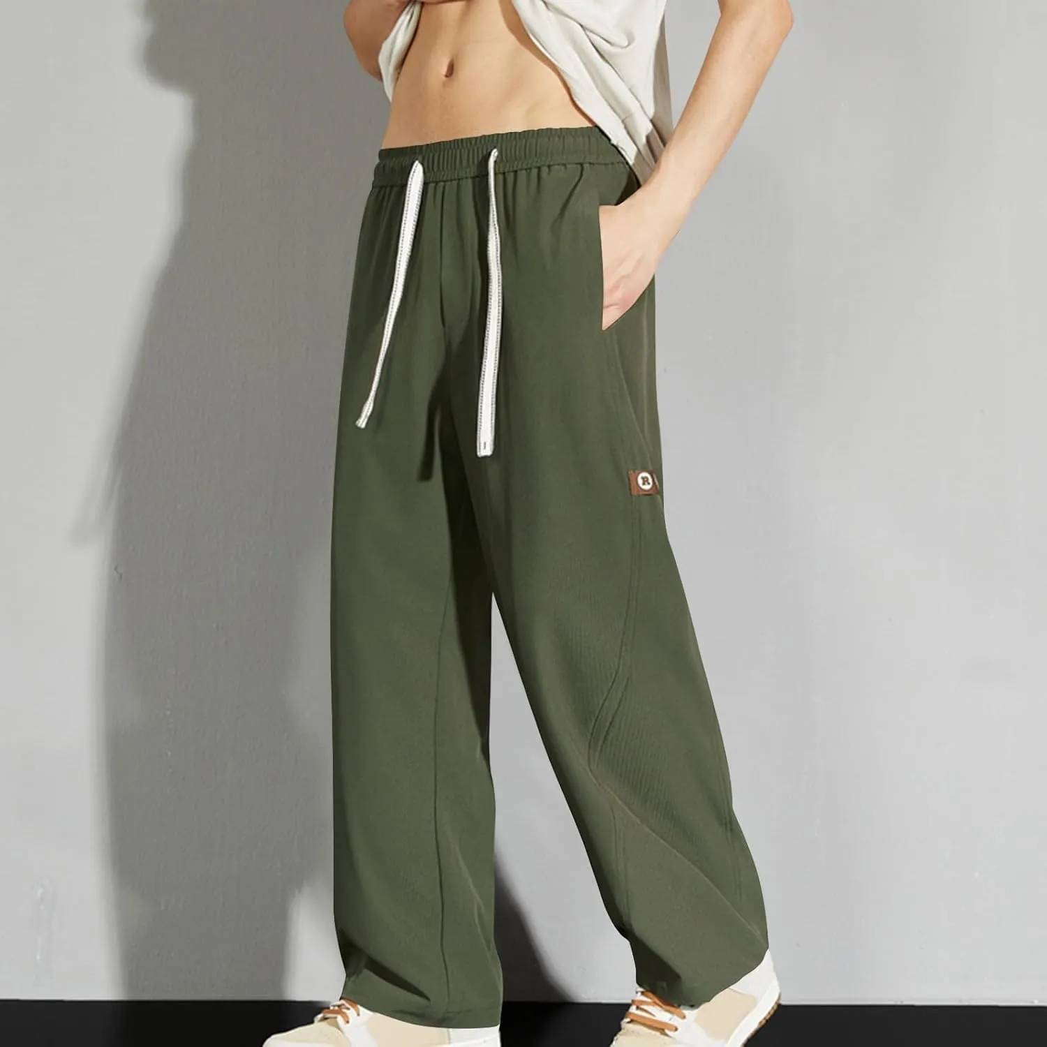 Mens Pants Casual Big and Tall Drawstring Elastic Waist Pant Loose Fit Lightweight Breathable Comfy Summer Beach Pant
