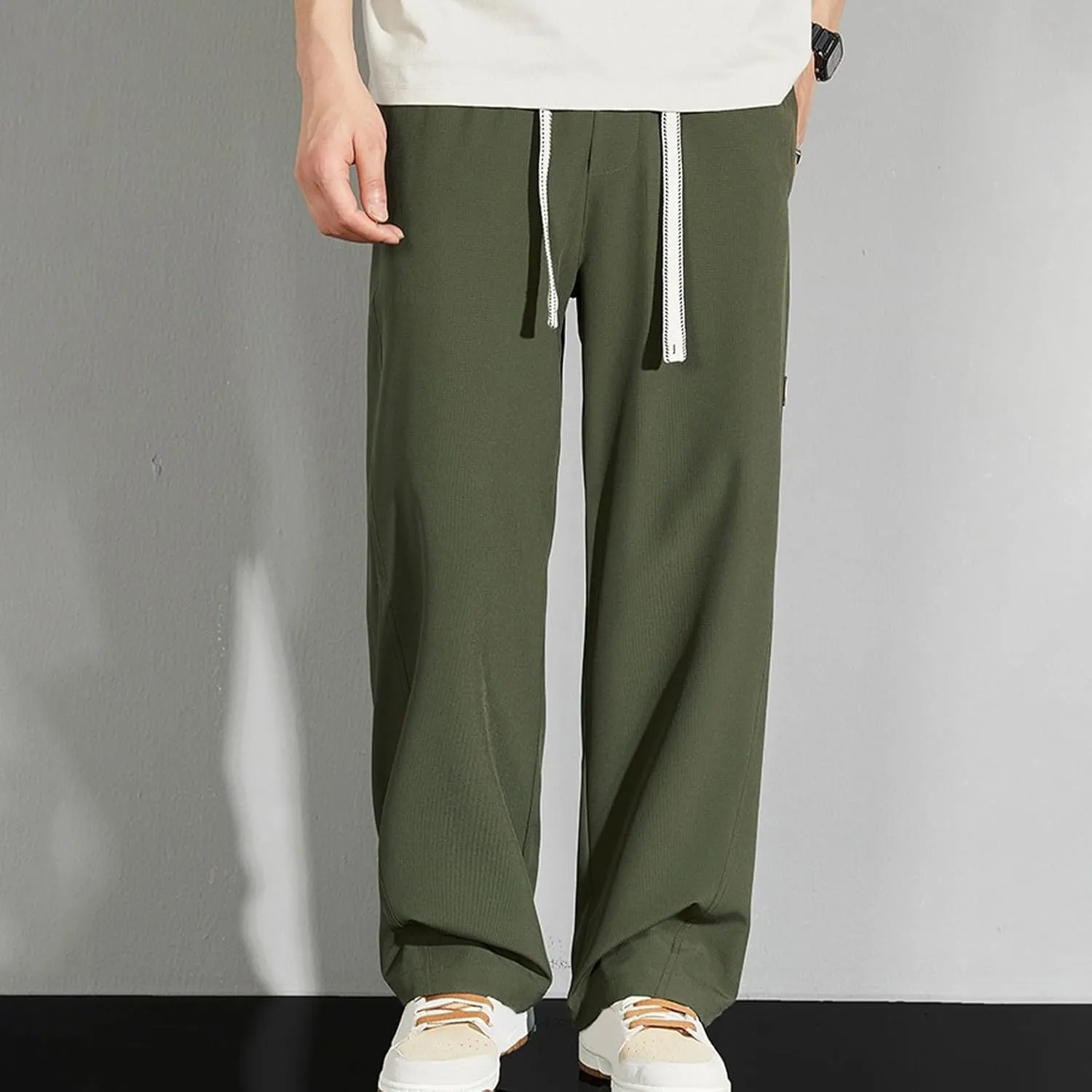 Mens Pants Casual Big and Tall Drawstring Elastic Waist Pant Loose Fit Lightweight Breathable Comfy Summer Beach Pant