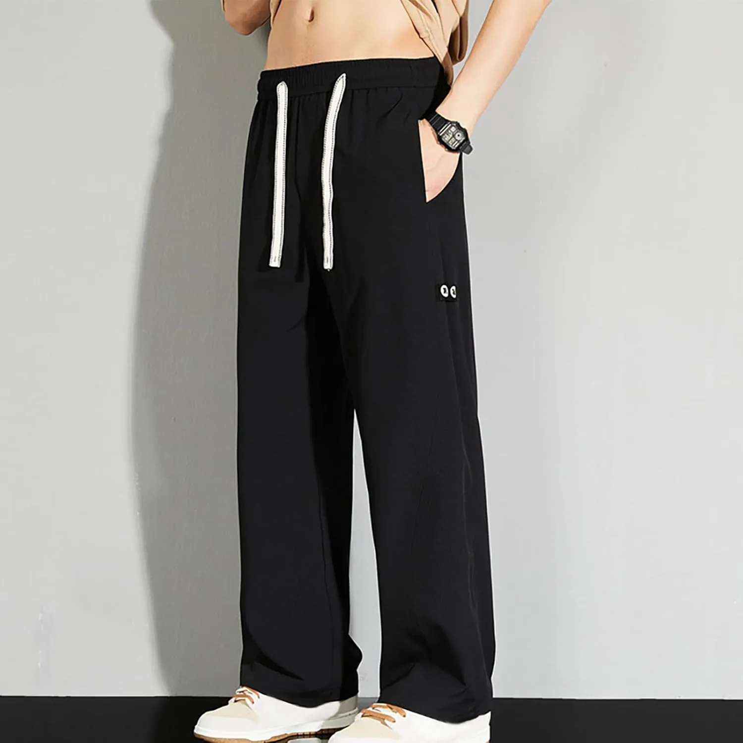Mens Pants Casual Big and Tall Drawstring Elastic Waist Pant Loose Fit Lightweight Breathable Comfy Summer Beach Pant