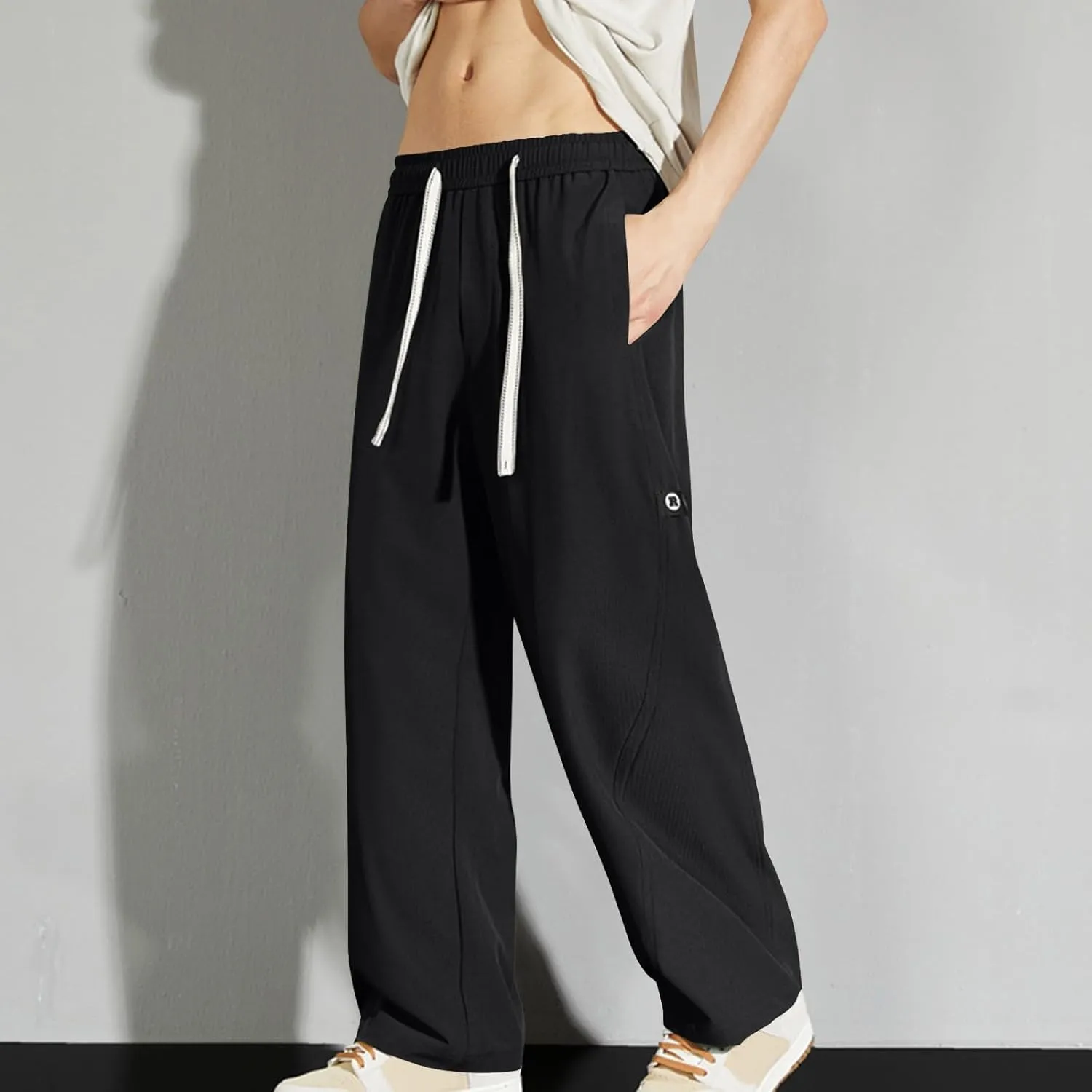 Mens Pants Casual Big and Tall Drawstring Elastic Waist Pant Loose Fit Lightweight Breathable Comfy Summer Beach Pant