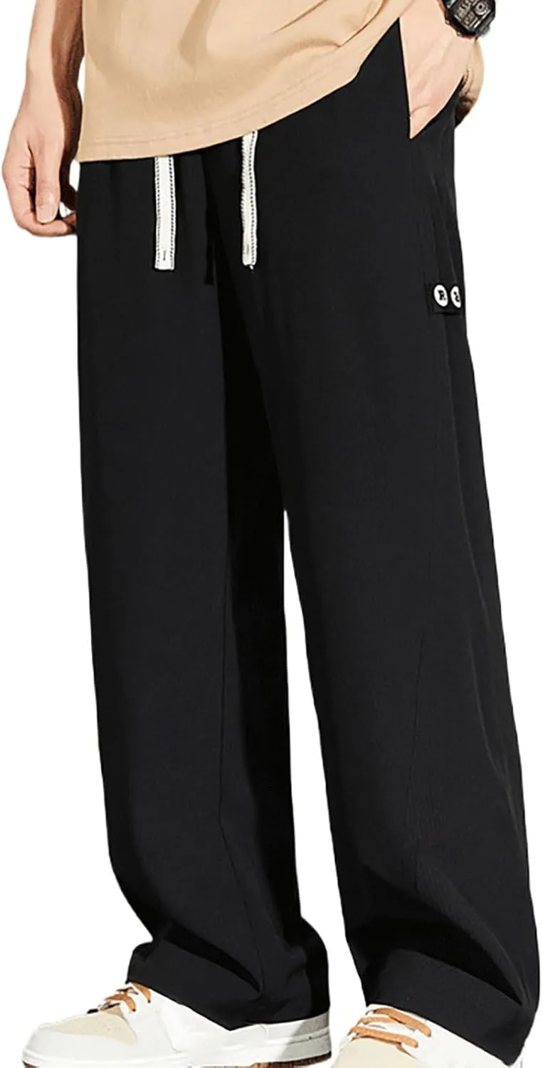 Mens Pants Casual Big and Tall Drawstring Elastic Waist Pant Loose Fit Lightweight Breathable Comfy Summer Beach Pant