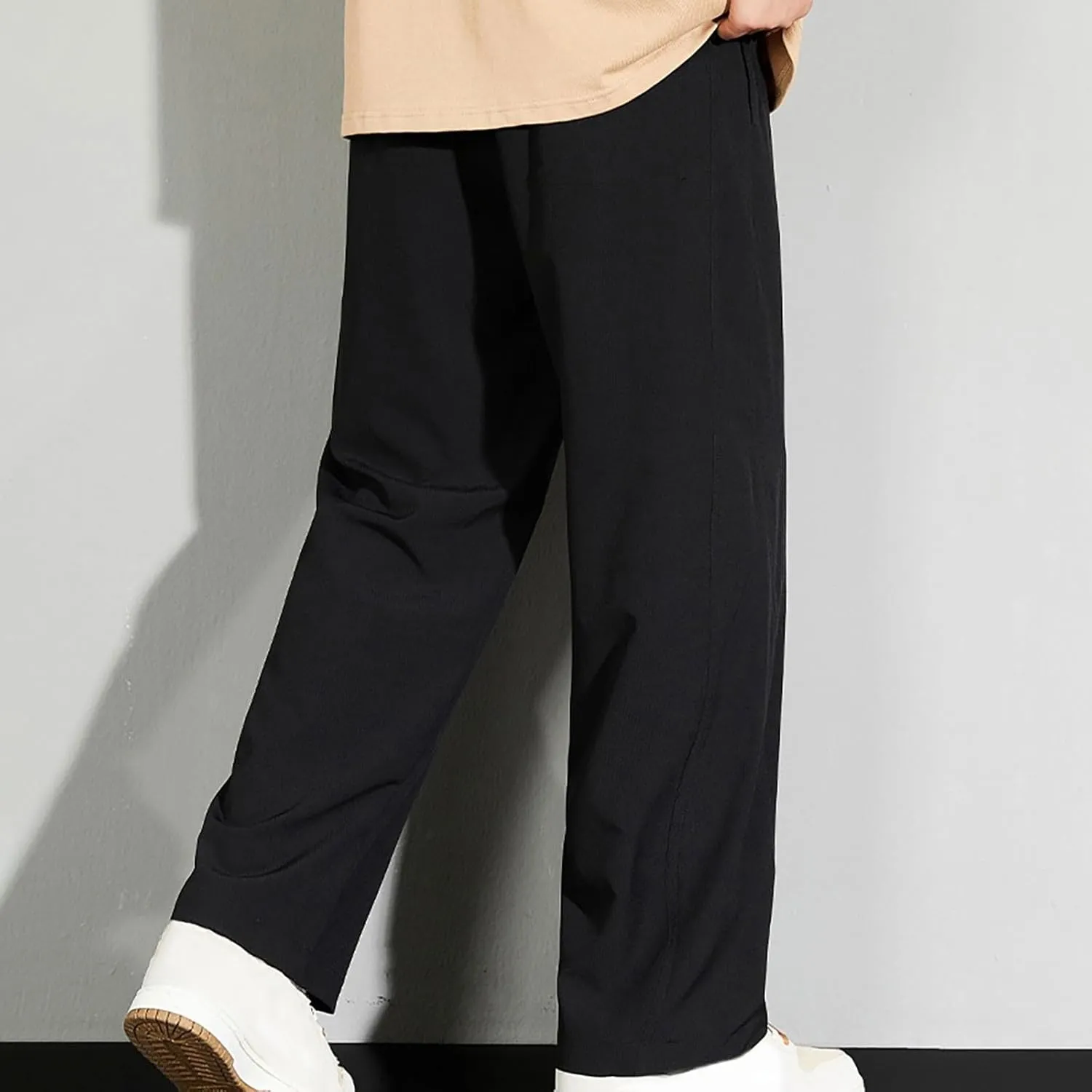 Mens Pants Casual Big and Tall Drawstring Elastic Waist Pant Loose Fit Lightweight Breathable Comfy Summer Beach Pant