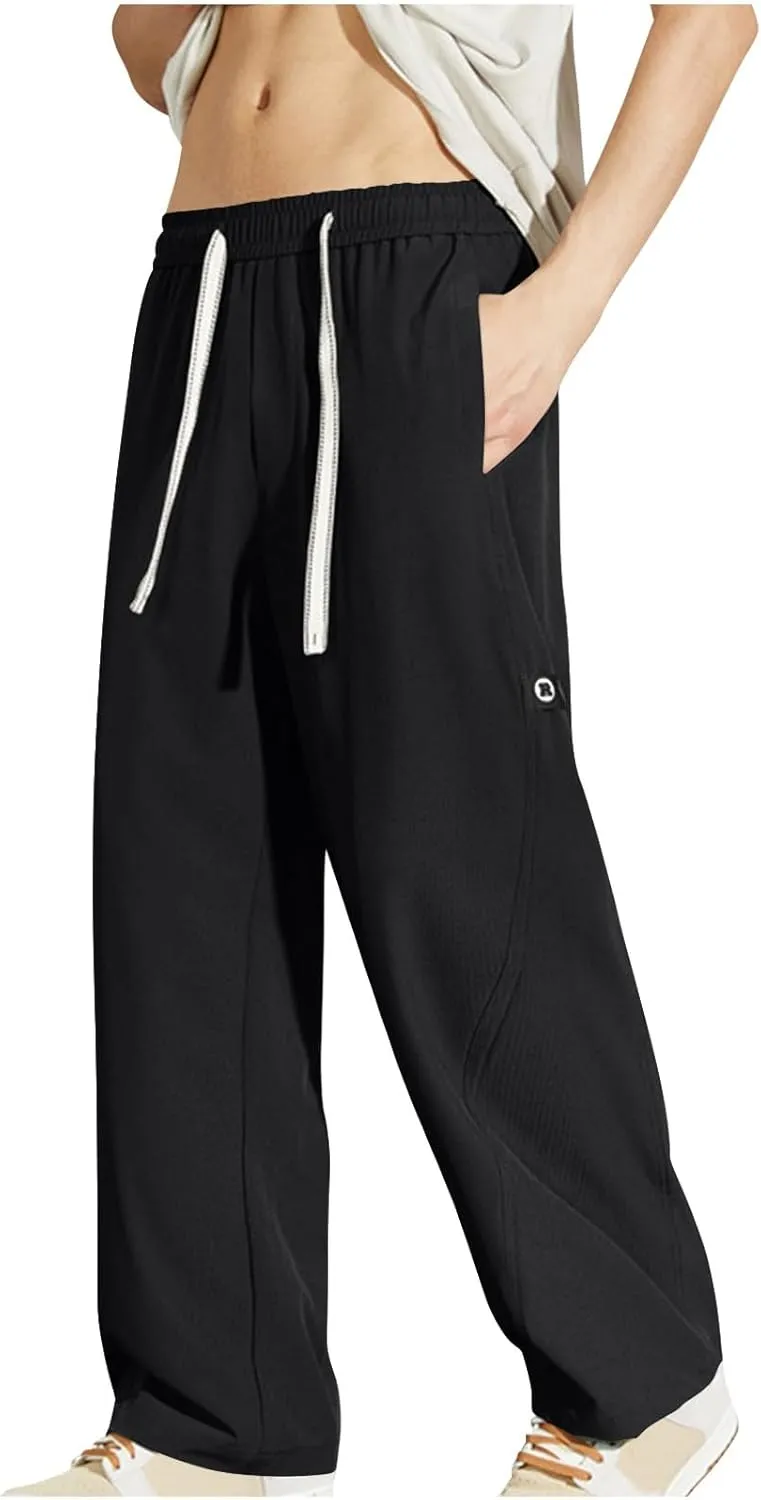 Mens Pants Casual Big and Tall Drawstring Elastic Waist Pant Loose Fit Lightweight Breathable Comfy Summer Beach Pant