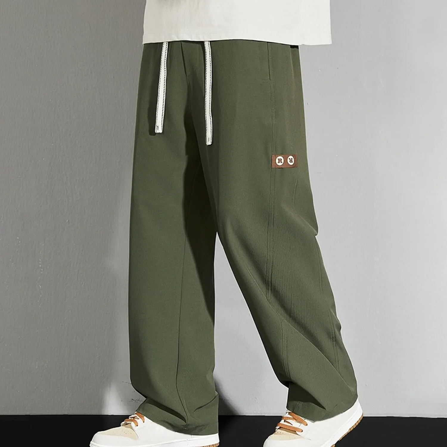 Mens Pants Casual Big and Tall Drawstring Elastic Waist Pant Loose Fit Lightweight Breathable Comfy Summer Beach Pant