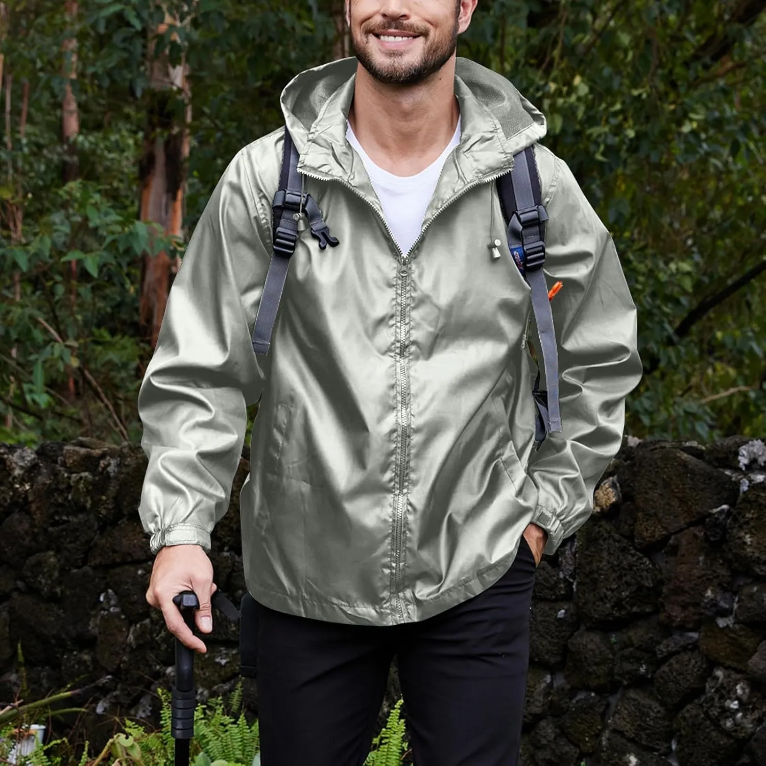 Men's Rain Jacket Running Golf Jackets Waterproof Breathable Raincoat with Hood Lightweight Windbreaker Hiking Jacket