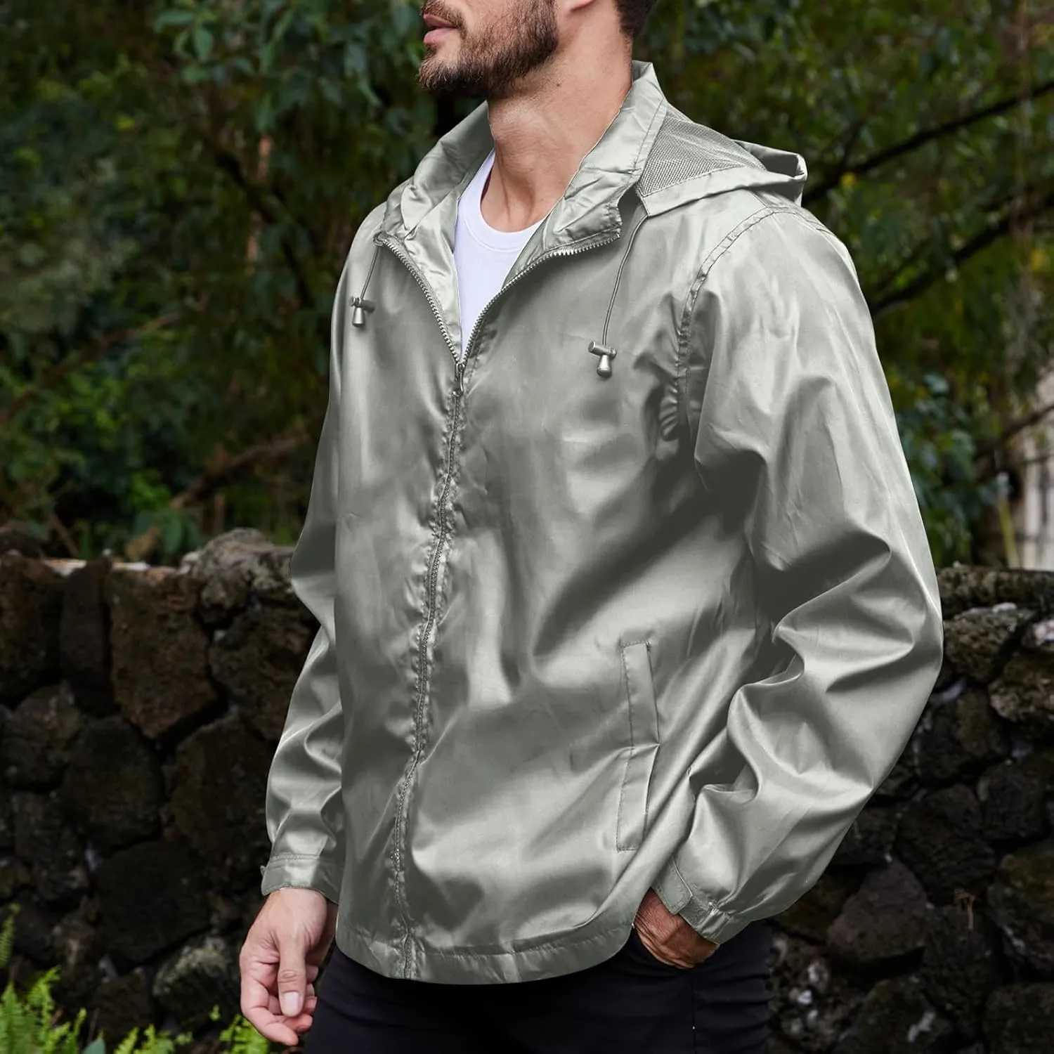 Men's Rain Jacket Running Golf Jackets Waterproof Breathable Raincoat with Hood Lightweight Windbreaker Hiking Jacket