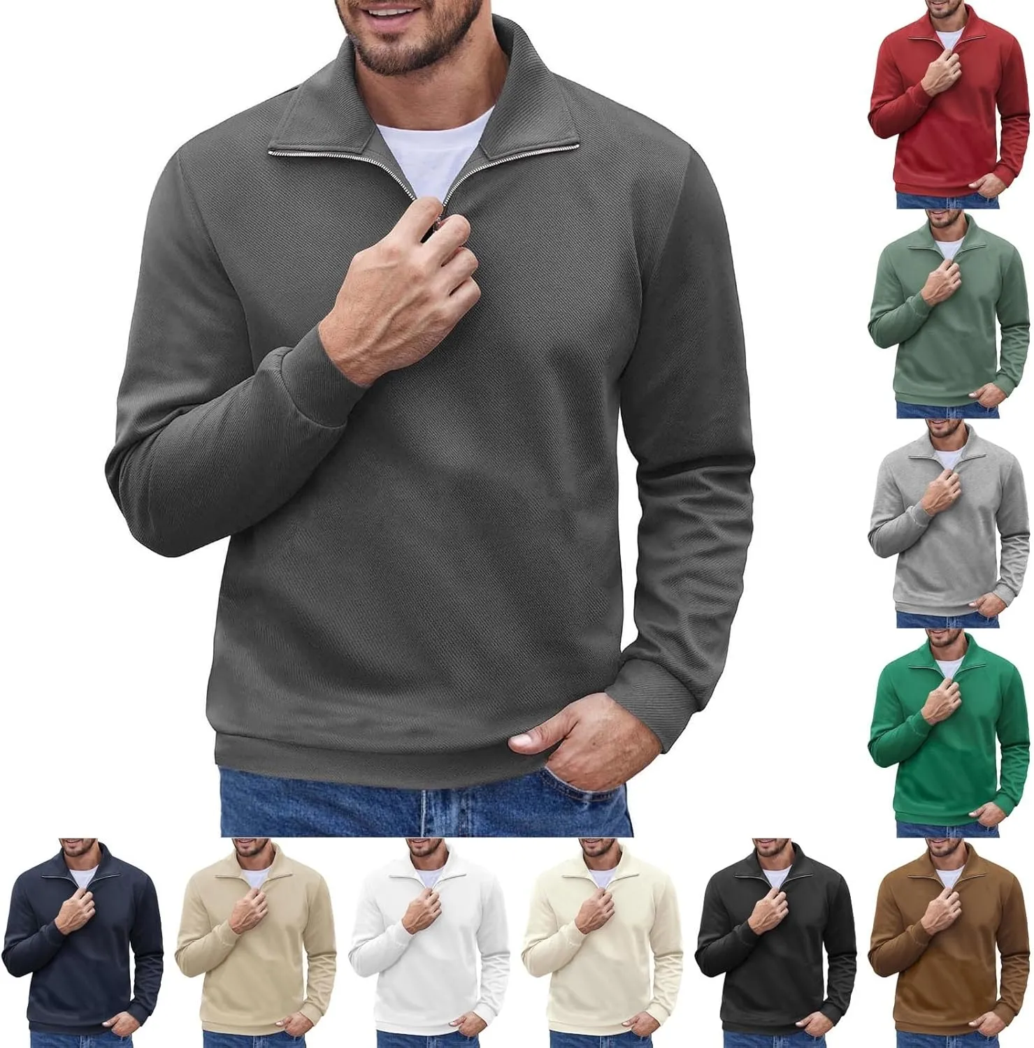 Men's Soft Sweaters Quarter Zip Pullover Sweatshirt Mock Neck Polo Sweater Casual Pullover Sweater with Ribbing Edge