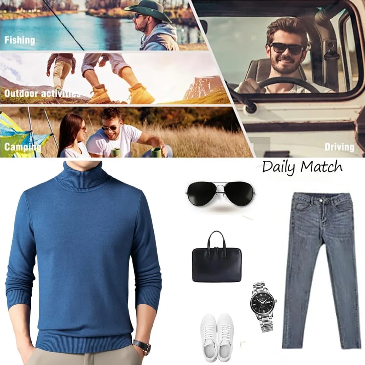 Men's Solid Color Premium Cashmere Sweater Winter Turtleneck Cashmere Sweater Soft Slim Fit Pullover Top