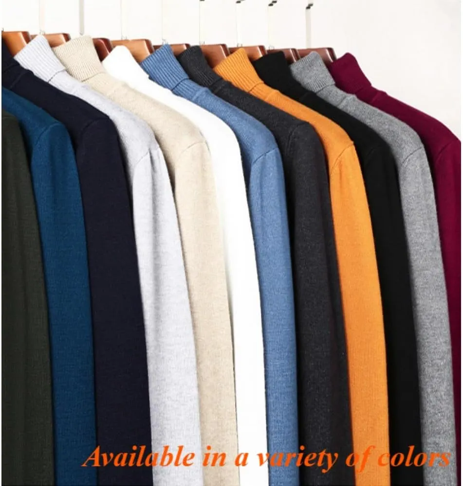 Men's Solid Color Premium Cashmere Sweater Winter Turtleneck Cashmere Sweater Soft Slim Fit Pullover Top