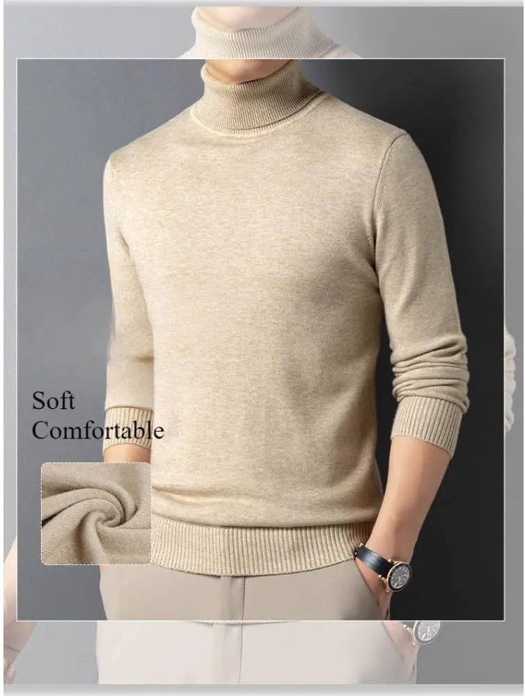 Men's Solid Color Premium Cashmere Sweater Winter Turtleneck Cashmere Sweater Soft Slim Fit Pullover Top